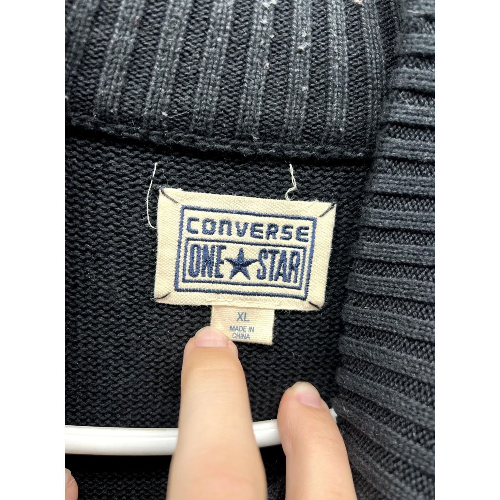 Converse Converse One Star Mens XL Black Henley Mock Neck Shoulder Patch Knit Sweater Size US XL / EU 56 / 4 - 6 Thumbnail