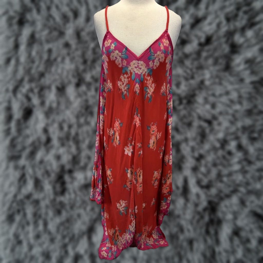 Vintage Feathers By Tolani Maxi Dress Adult Women M Red Floral Boho Caftan Sleeveless V-Neck Bohemian 90s Style (Casual Travel) Size M / US 6-8 / IT 42-44 - 1 Thumbnail