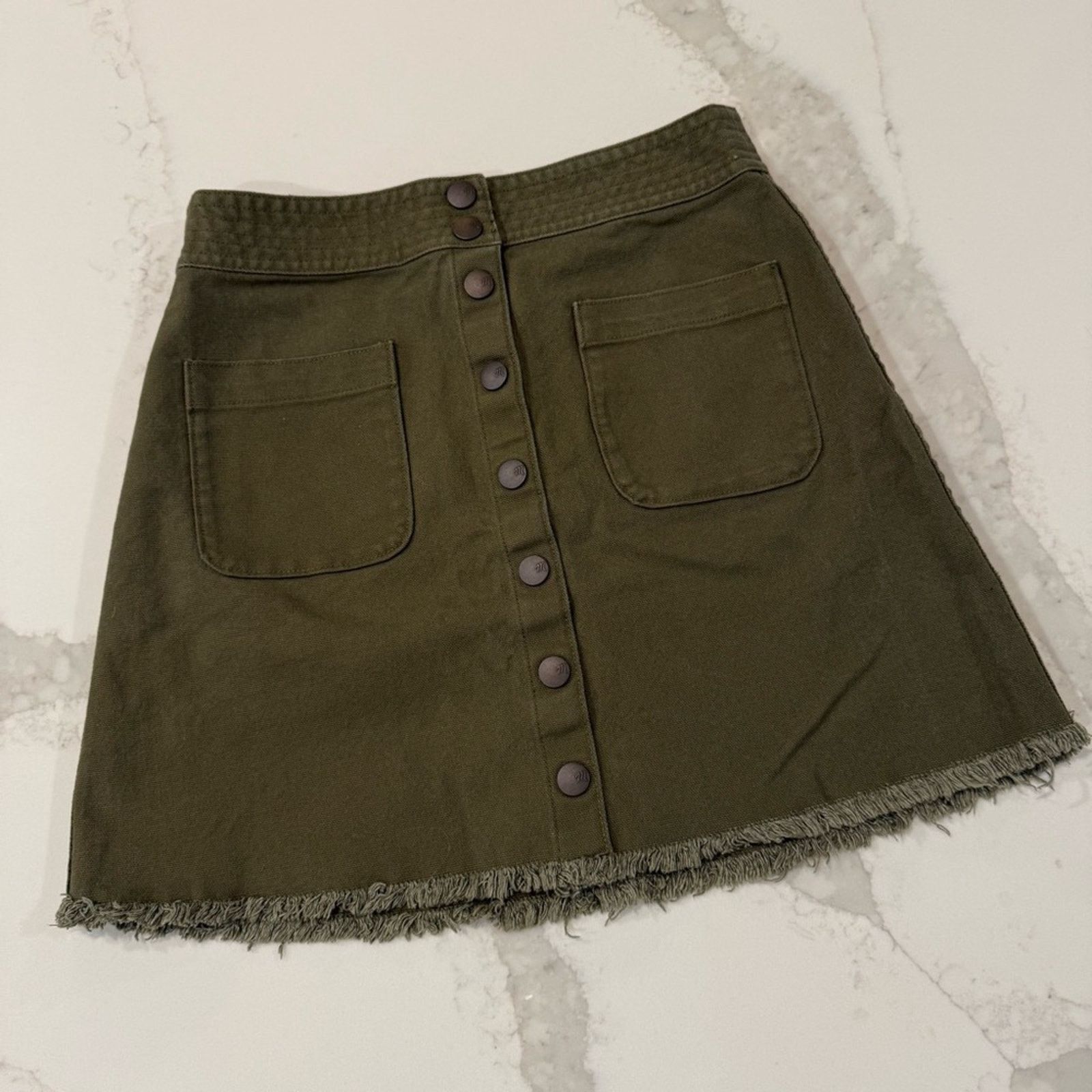 Madewell Madewell Raw-Hem A-Line Mini Skirt Womens 0 Stretch Kale Size 25" / US 0 / IT 36 - 4 Thumbnail