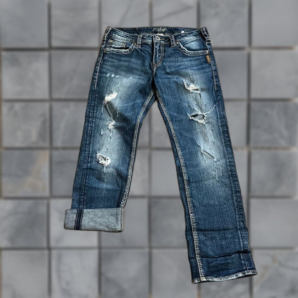 Silver Jeans Co. Silver Jeans Womens 28 X28 Sam Boyfriend Distressed Stretch Pants Blue Size 28" / US 6 / IT 42 - 1 Thumbnail