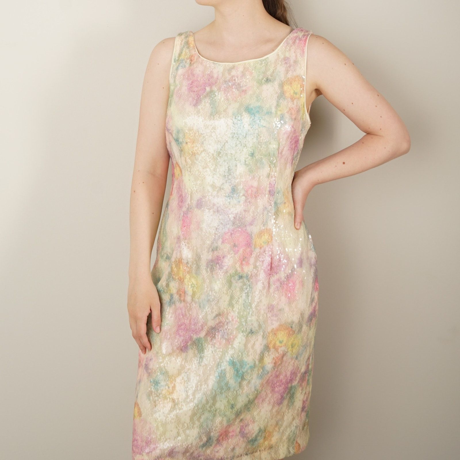 Other Studio One New York Sequin Floral Dress Y2K Sparkly V Back Size L / US 10 / IT 46 - 2 Thumbnail