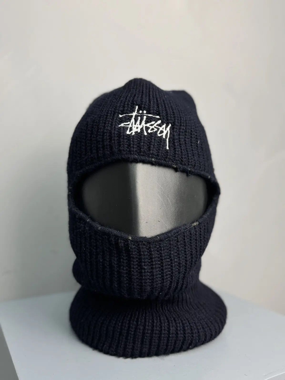 Stussy × Vintage RARE Stussy Y2K Vintage Knit Balaclava Logo Cap Hat Size ONE SIZE - 4 Thumbnail