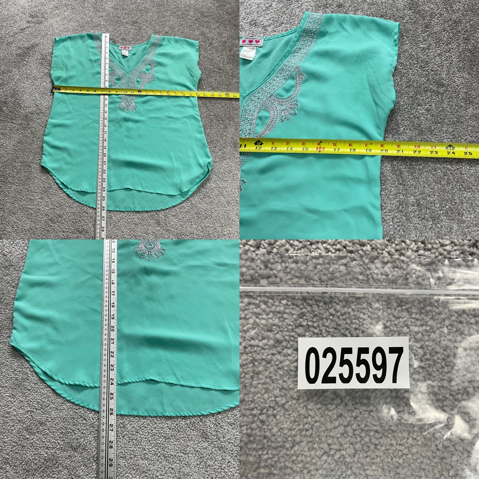 Vintage Trixxi Blouse Womens Large Mint Green Short Sleeve Embroidered V-Neck Casual Top Size L / US 10 / IT 46 - 8 Thumbnail