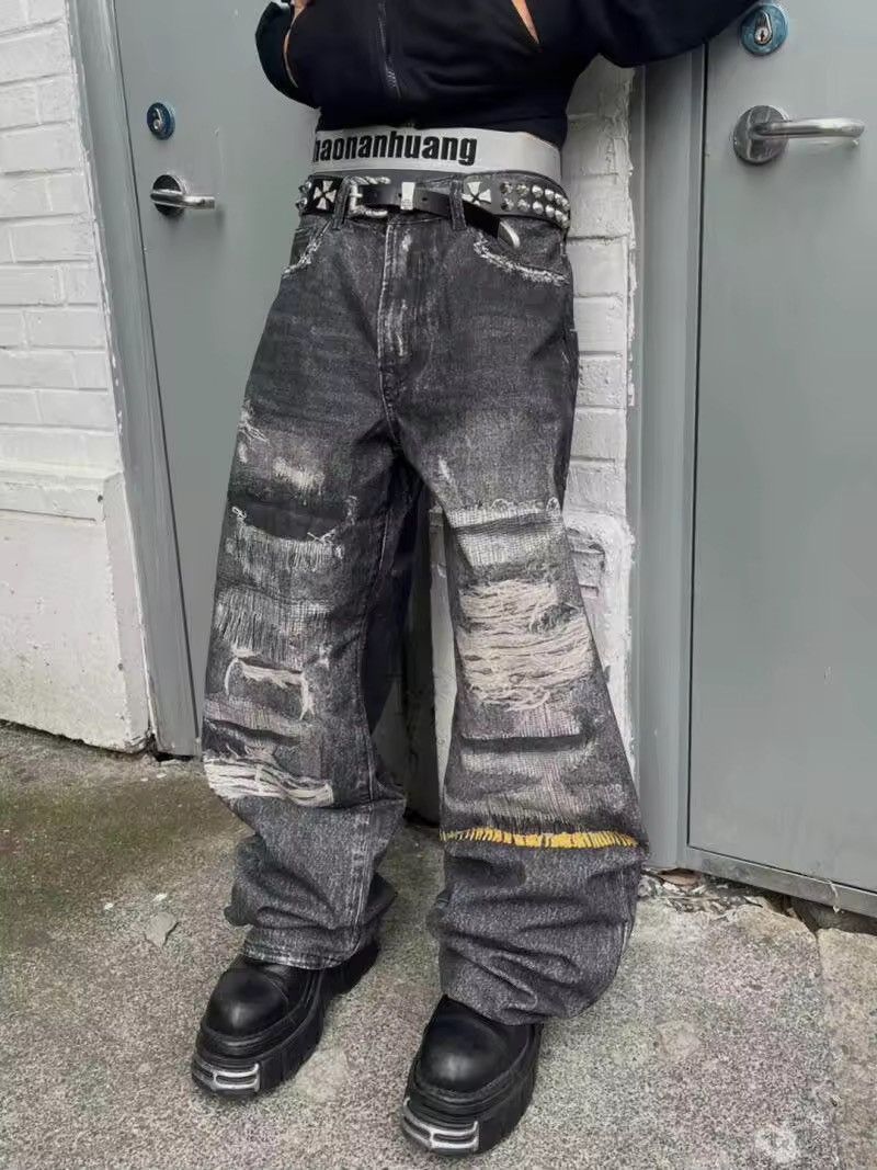Streetwear Loose Printing Washed High Street Jeans