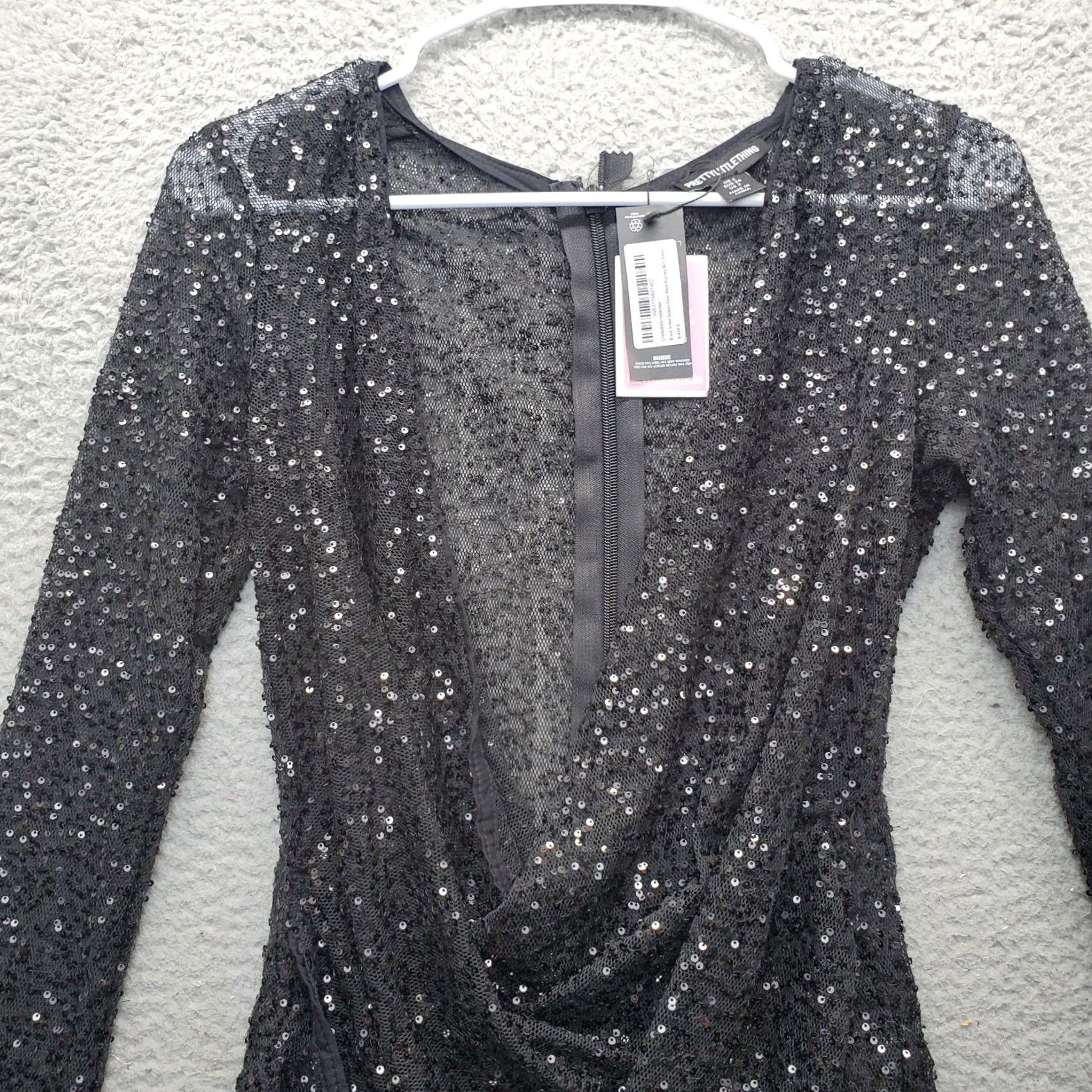 PrettyLittleThing PrettyLittleThing Pencil Dress Womens 2 Black Sequin Lace Cowl Neck Back Zip Dress Size XS / US 0-2 / IT 36-38 - 7 Thumbnail