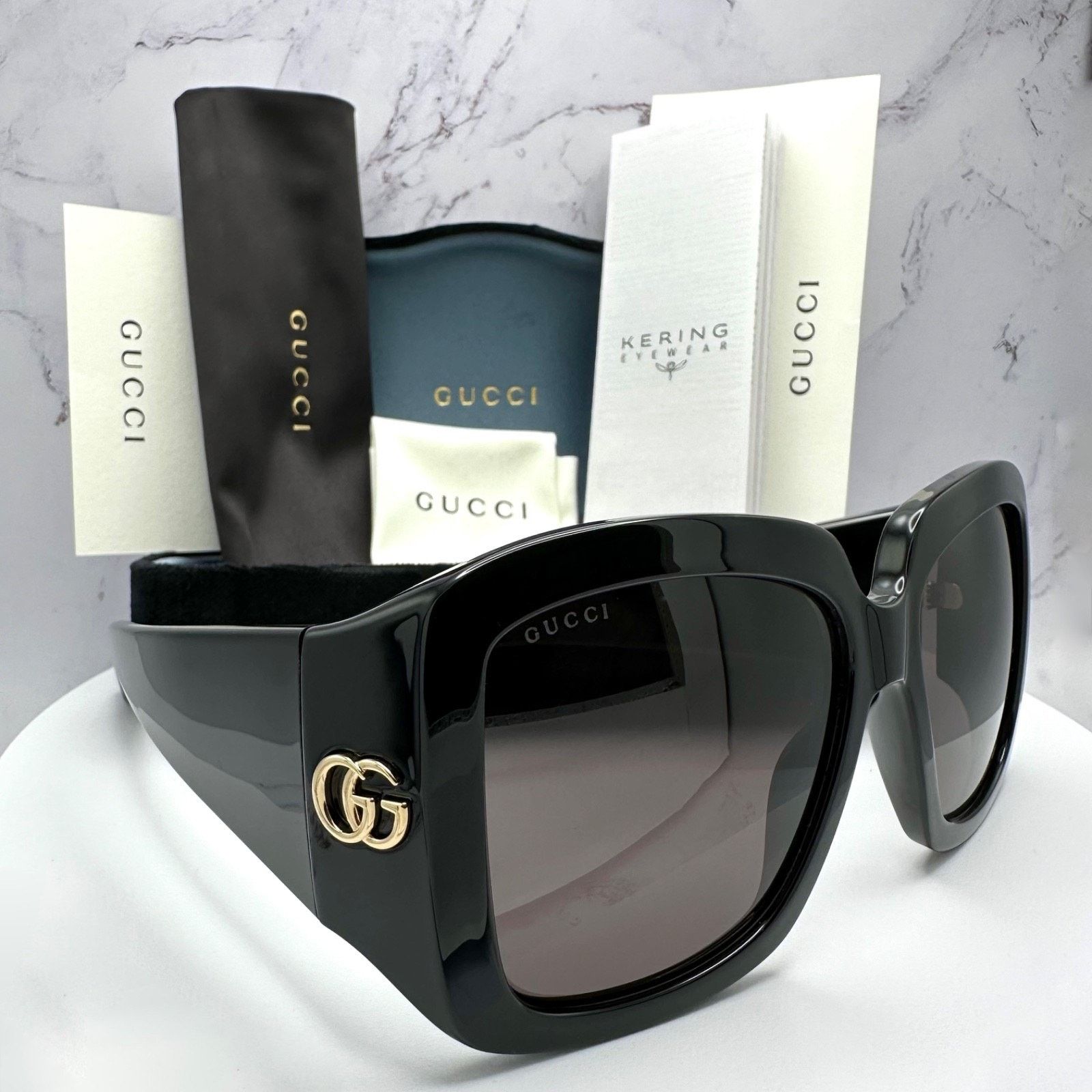 Gucci New GUCCI Sunglasses Wrap Square Black Gold Metal Authentic Size ONE SIZE - 1 Thumbnail