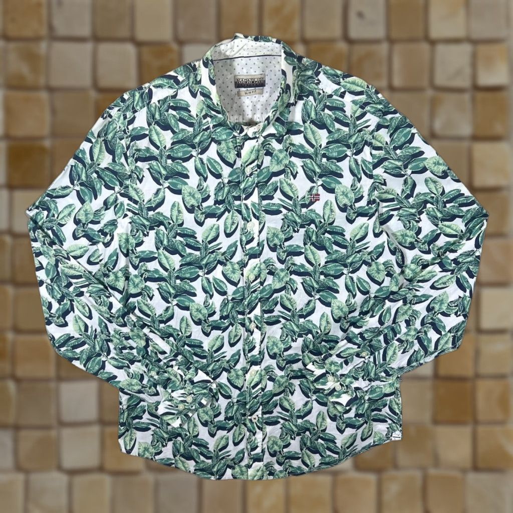 Napapijri Napapijri Geographic Slim Fit Green Floral Patterned Long Sleeve Shirt Large Mens Cotton Shirt Button-Up Casual Size US L / EU 52-54 / 3 - 1 Thumbnail