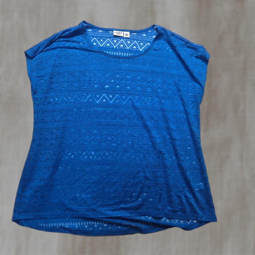 Vintage Cato Shirt Blouse Solid Blue 20W Adult Women's V-Neck Sleeveless Pullover Sheer Lightweight Casual Casual Size 3XL / US 20-22 - 1 Thumbnail