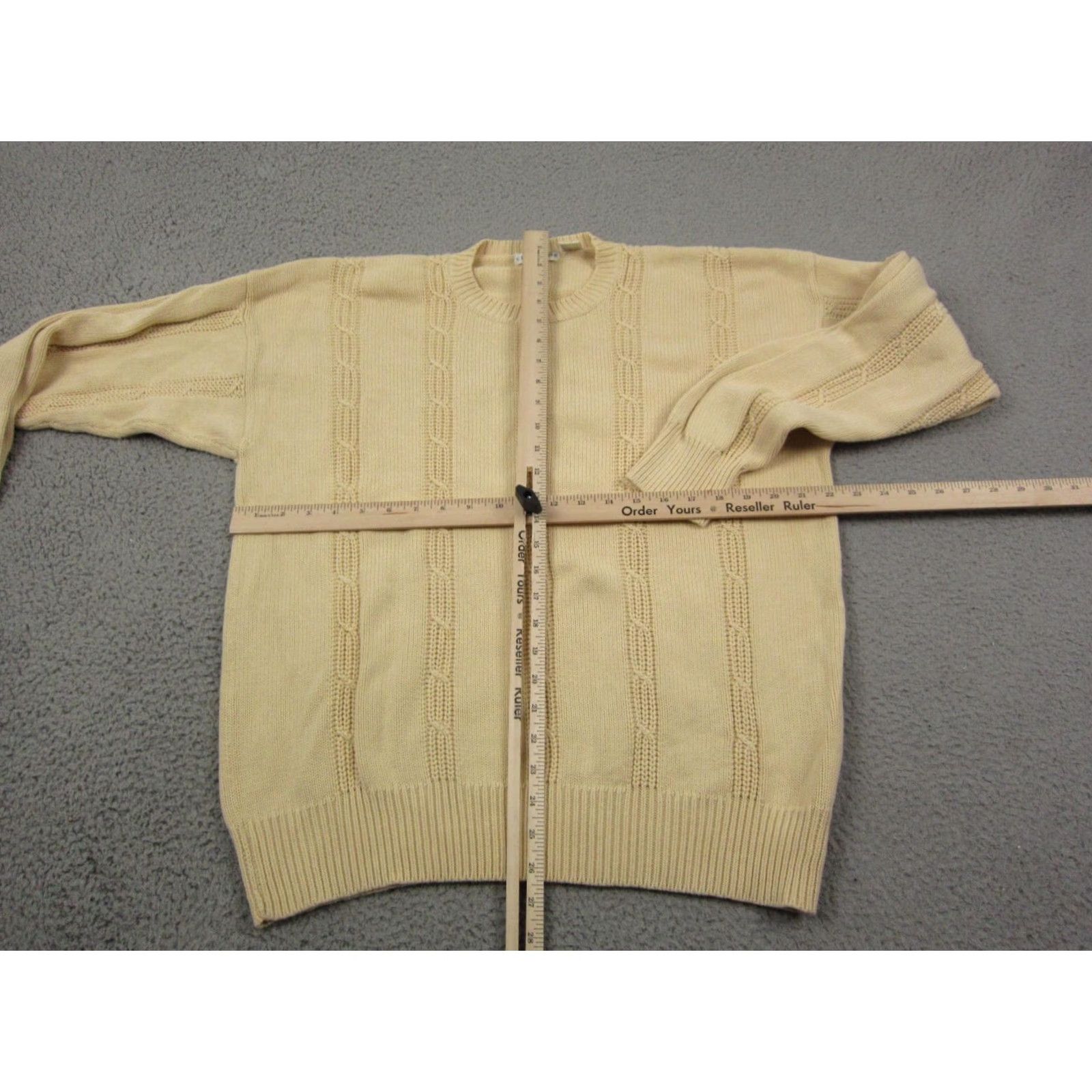 Liz Claiborne VINTAGE Claiborne Sweater Mens L Crew Neck Ivory Cotton Cable-Knit Long Sleeve Pullover Casual Classic Fall Winter Size US L / EU 52-54 / 3 - 6 Thumbnail