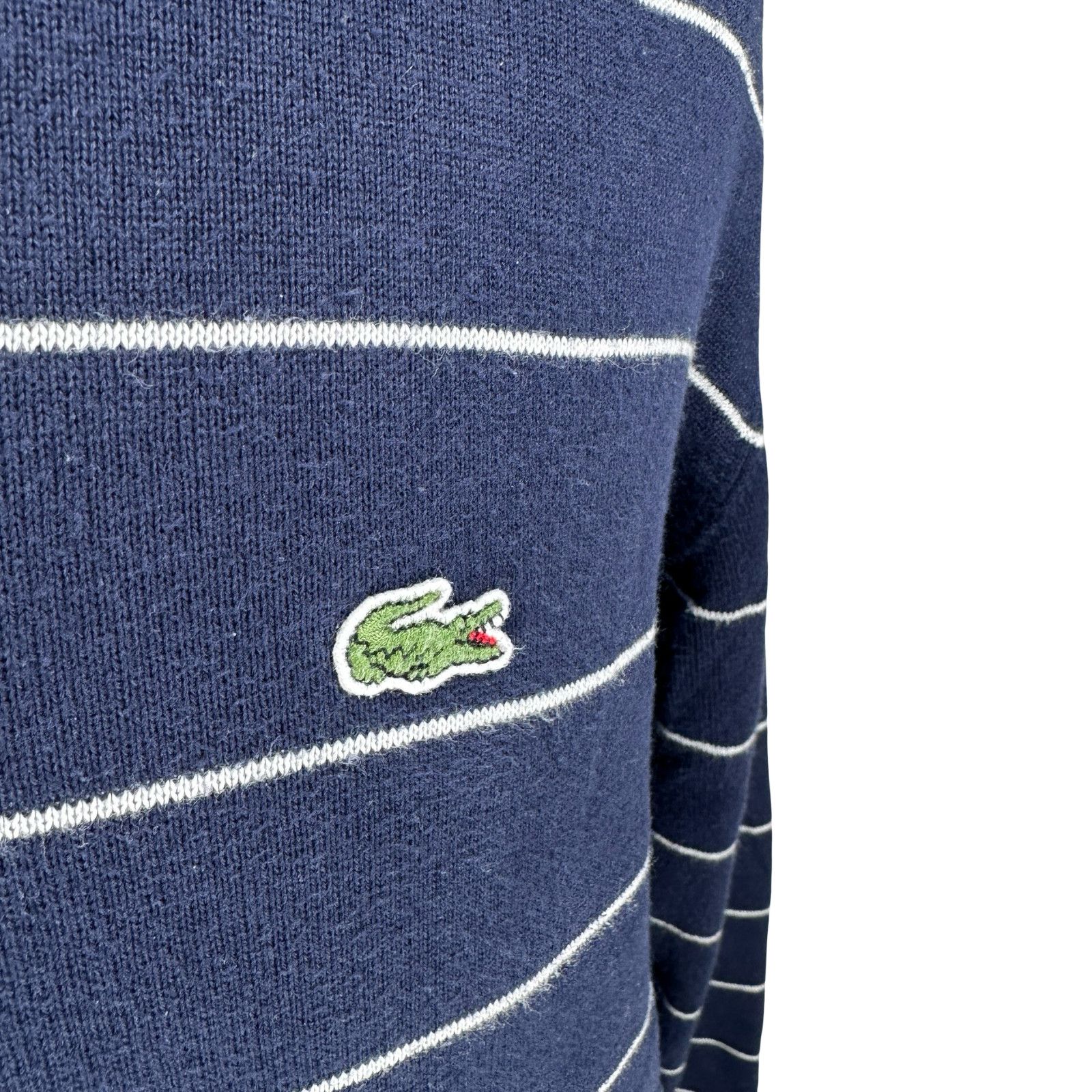 Lacoste Lacoste Sweater Men 6 Blue White Striped Cotton V-Neck Logo Size US L / EU 52-54 / 3 - 2 Thumbnail