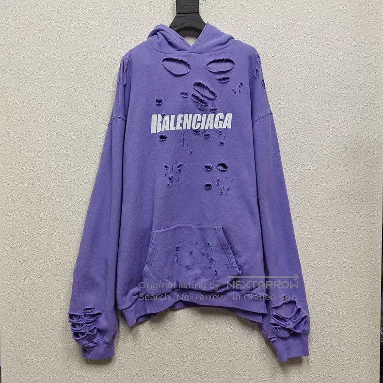 Balenciaga Balenciaga Large Hole Purple Letter Logo Hoodie Size US L / EU 52-54 / 3 - 1 Thumbnail