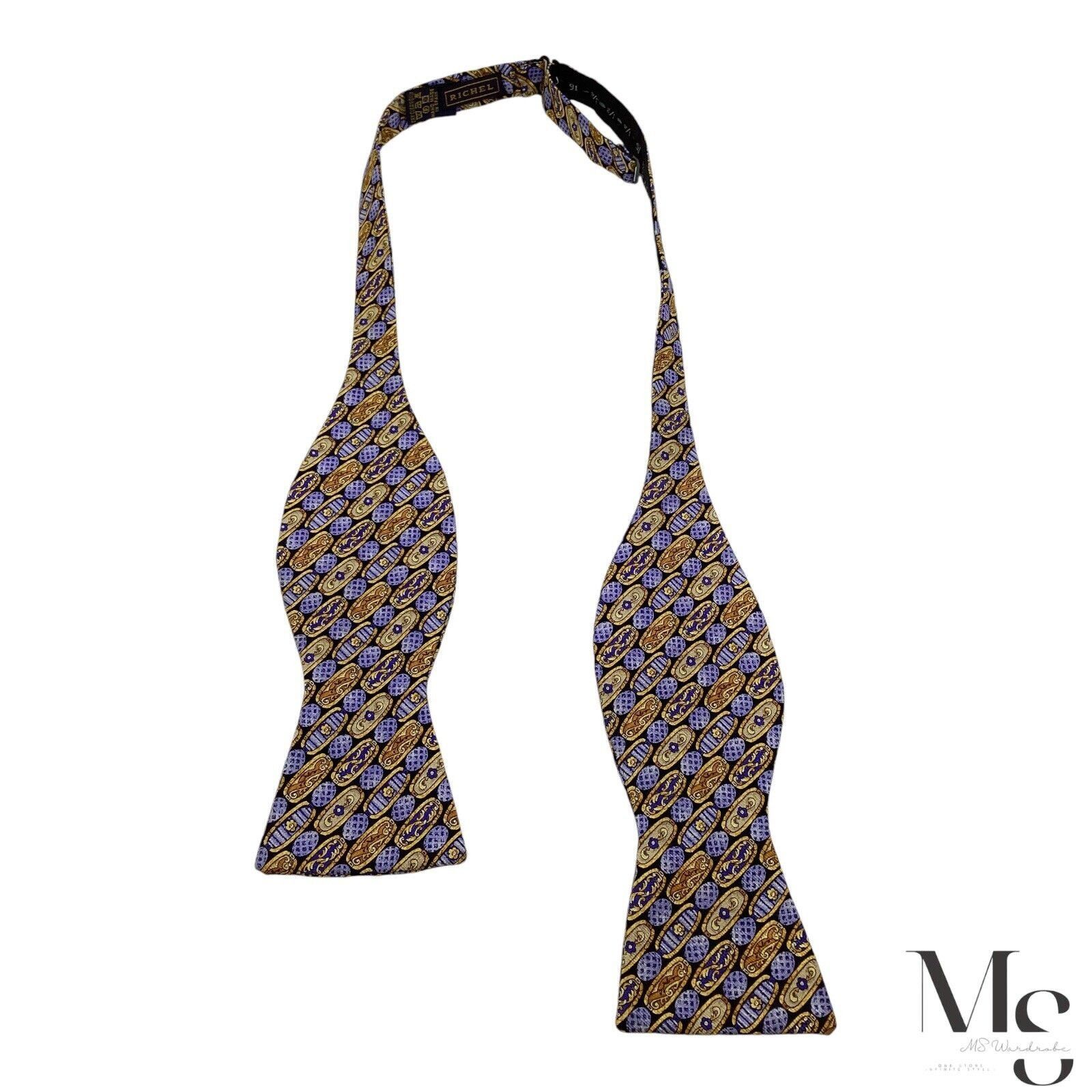 Other RICHEL Blue & Gold Baroque Adjustable Self Bow Tie Silk H.M Size ONE SIZE - 3 Thumbnail