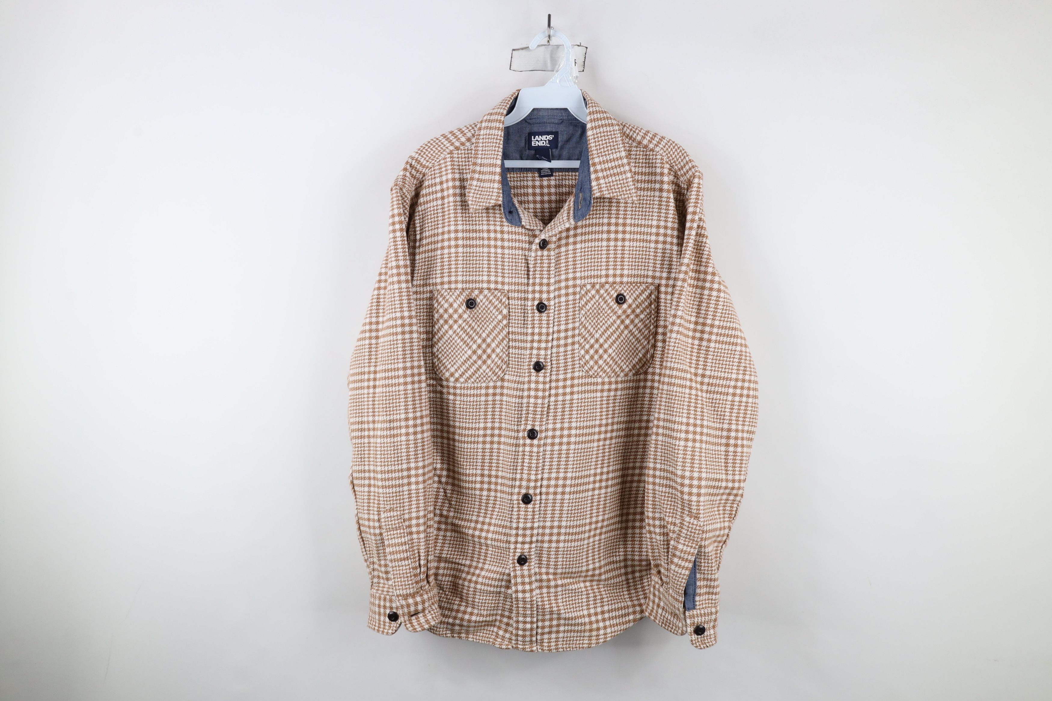 Lands' End × Vintage Vintage Lands End Houndstooth Flannel Button Shirt Cotton Size US L / EU 52-54 / 3 - 1 Thumbnail