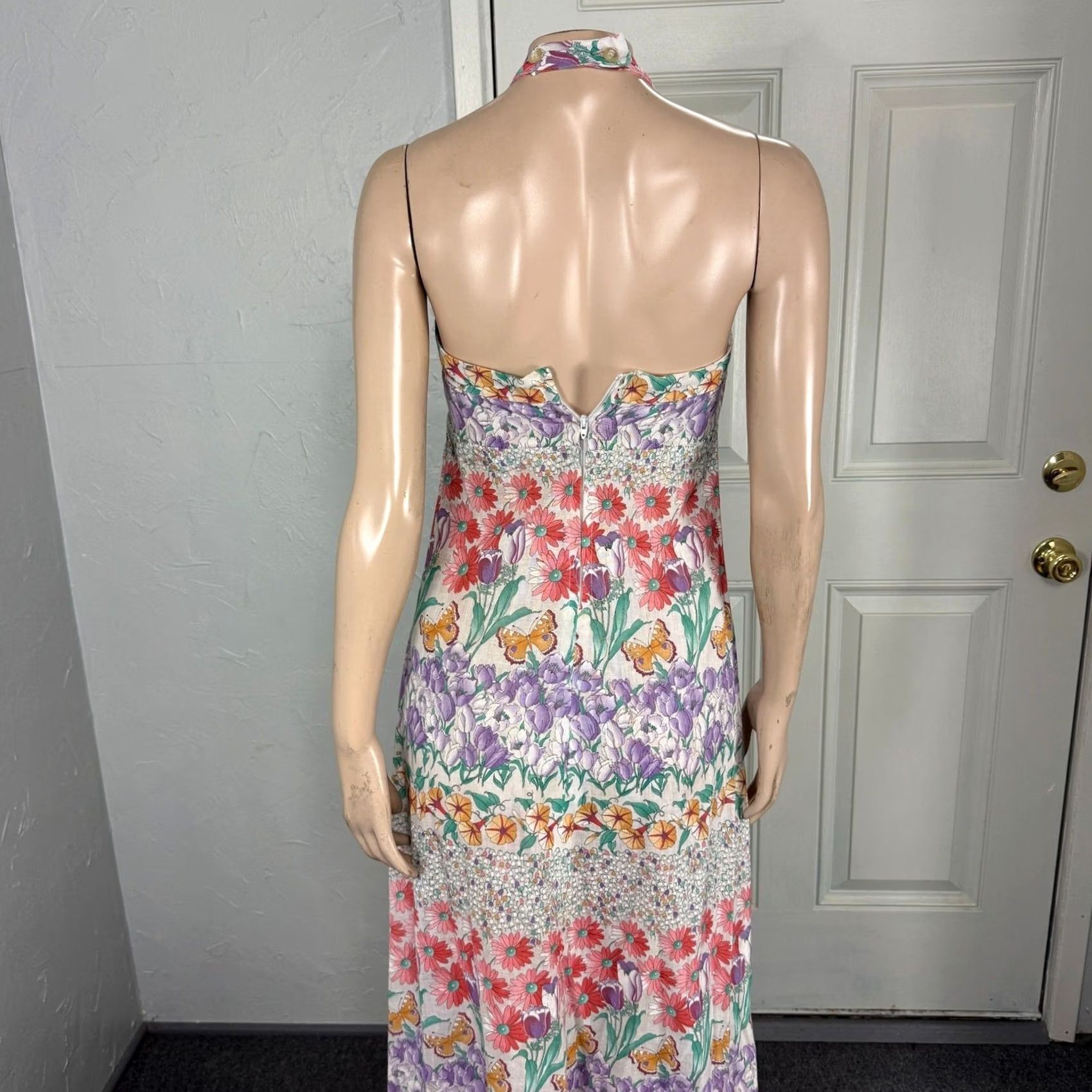 Vintage VINTAGE Floral Cotton Halter Dress XS Long Maxi 70s Bohemian Butterfly Hippie NN27 Womens Size XS / US 0-2 / IT 36-38 - 7 Thumbnail