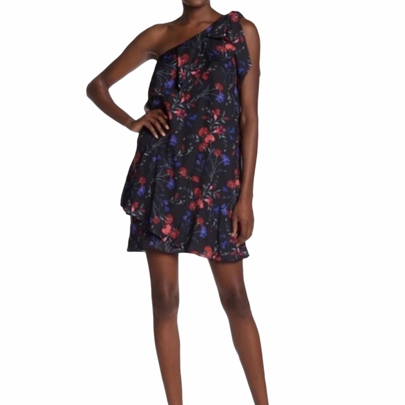 Parker Parker One Shoulder Ruffled Floral Dress Black M Size M / US 6-8 / IT 42-44 - 1 Thumbnail