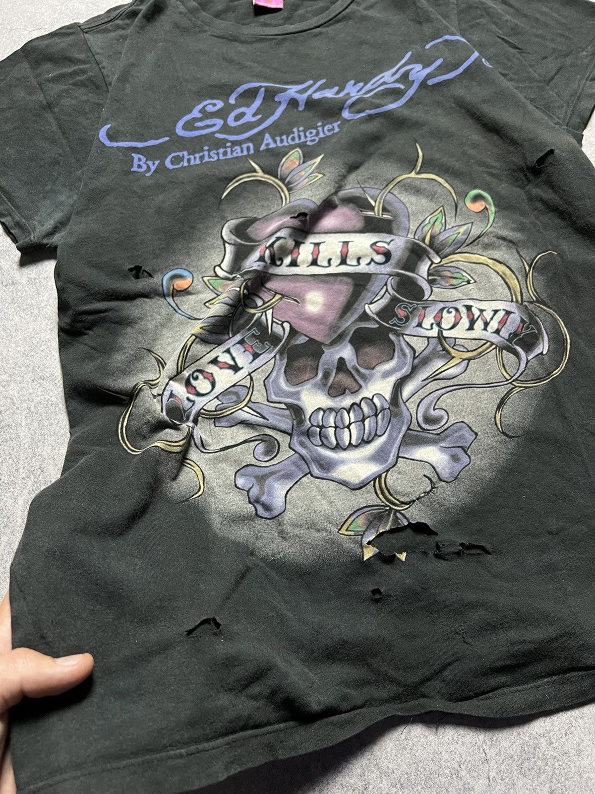 Ed Hardy Y2K Ed Hardy Rhinestones Faded Distressed Japanese Tee Size US M / EU 48-50 / 2 - 4 Thumbnail