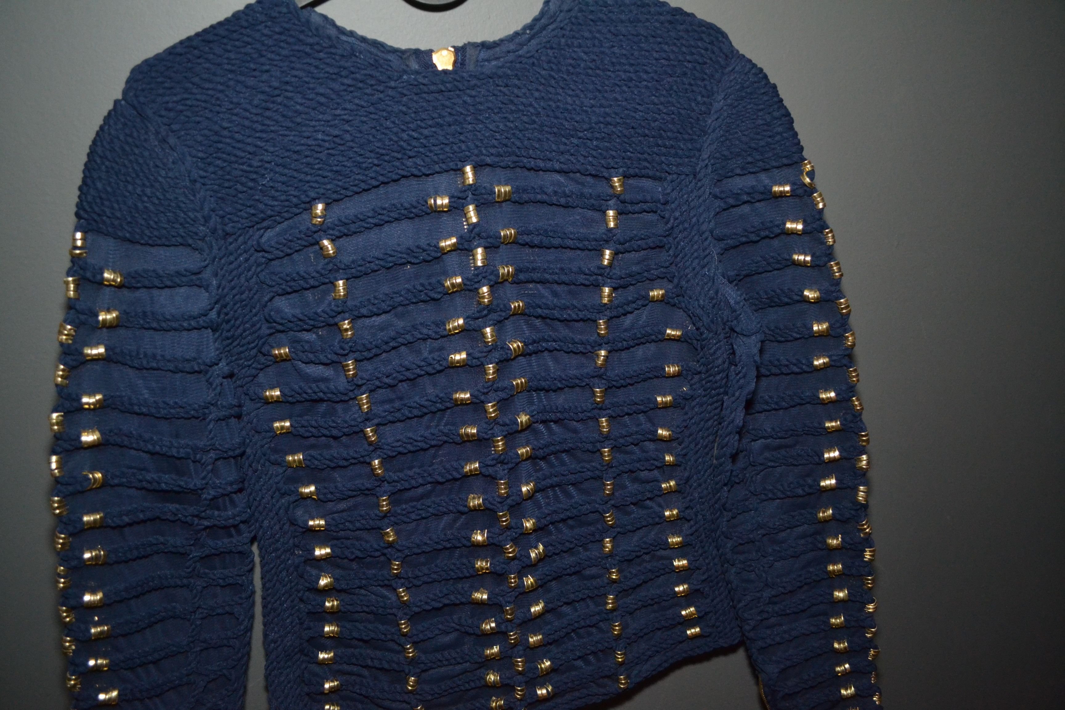 Balmain × H&M BALMAIN x H&M Blue Braided Embroidered Rope Blouse Top US 6 Size M / US 6-8 / IT 42-44 - 8 Thumbnail