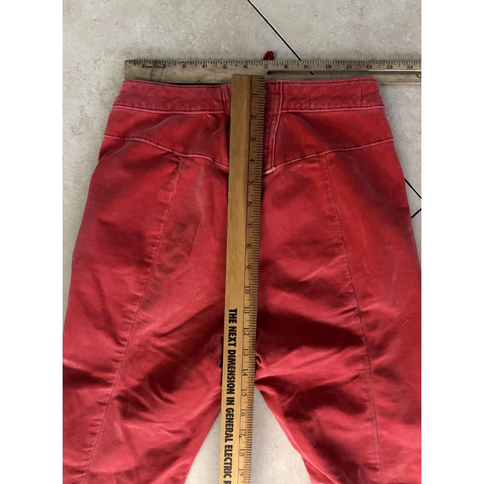 Vintage We The Free Corduroy Flare Pants Womens 27 Red High Rise Raw Hem Lace Up Boho Size 27" / US 4 / IT 40 - 6 Thumbnail