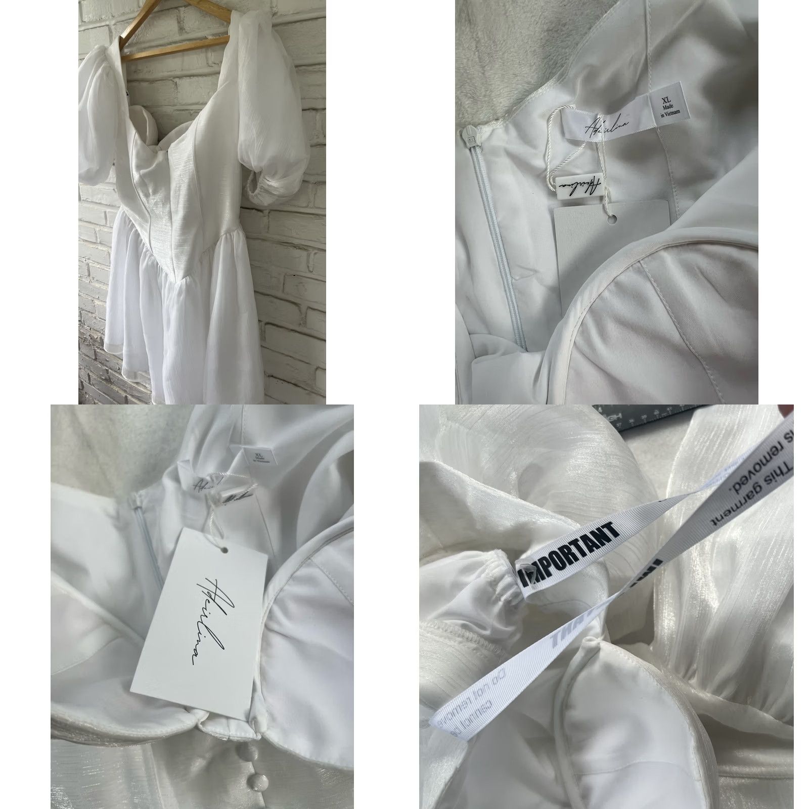 Hereu ADEIRLINA Here Comes the Sun Bridal White Mini Dress XL Puff Sleeve Zipper Corset Chiffon Short Size XL / US 12-14 / IT 48-50 - 9 Thumbnail