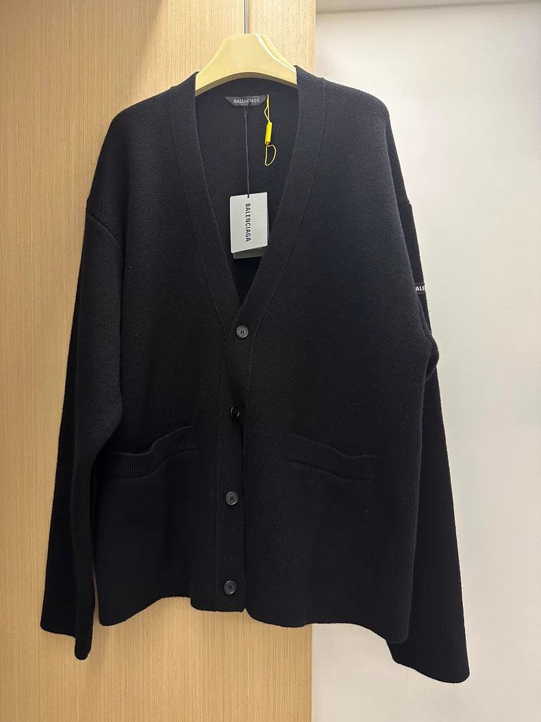 Balenciaga Sleeve Logo Knitted Cardigan Sweater