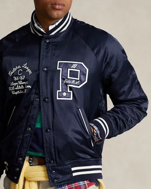 Polo Ralph Lauren Polo Ralph Lauren Satin Letterman Varisty Jacket Navy Large Size US L / EU 52-54 / 3 - 2 Thumbnail