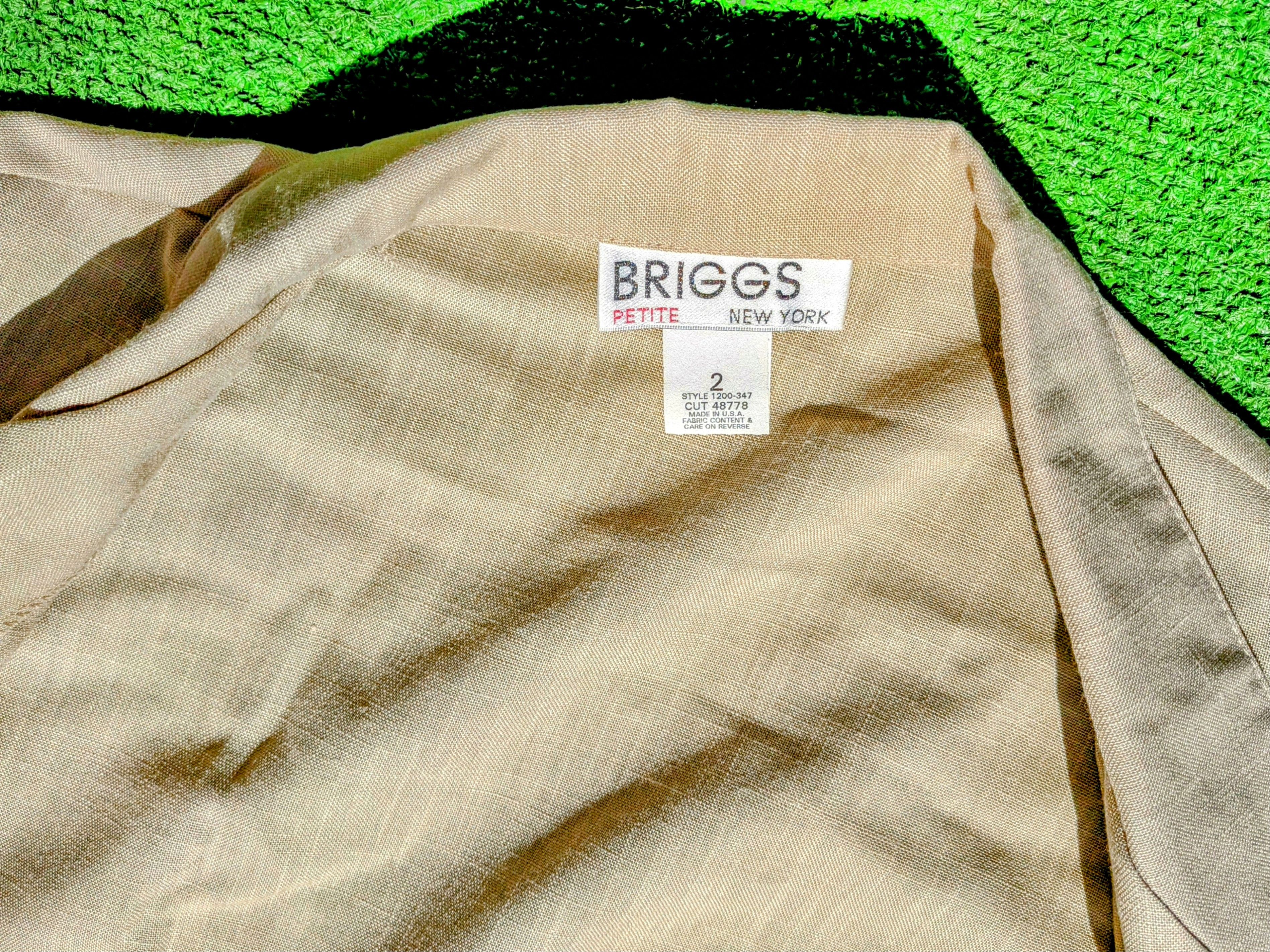 Designer VTG 1980's Briggs Petite Desert Tan Linen Jacket Pant Suit Size XS / US 0-2 / IT 36-38 - 7 Thumbnail
