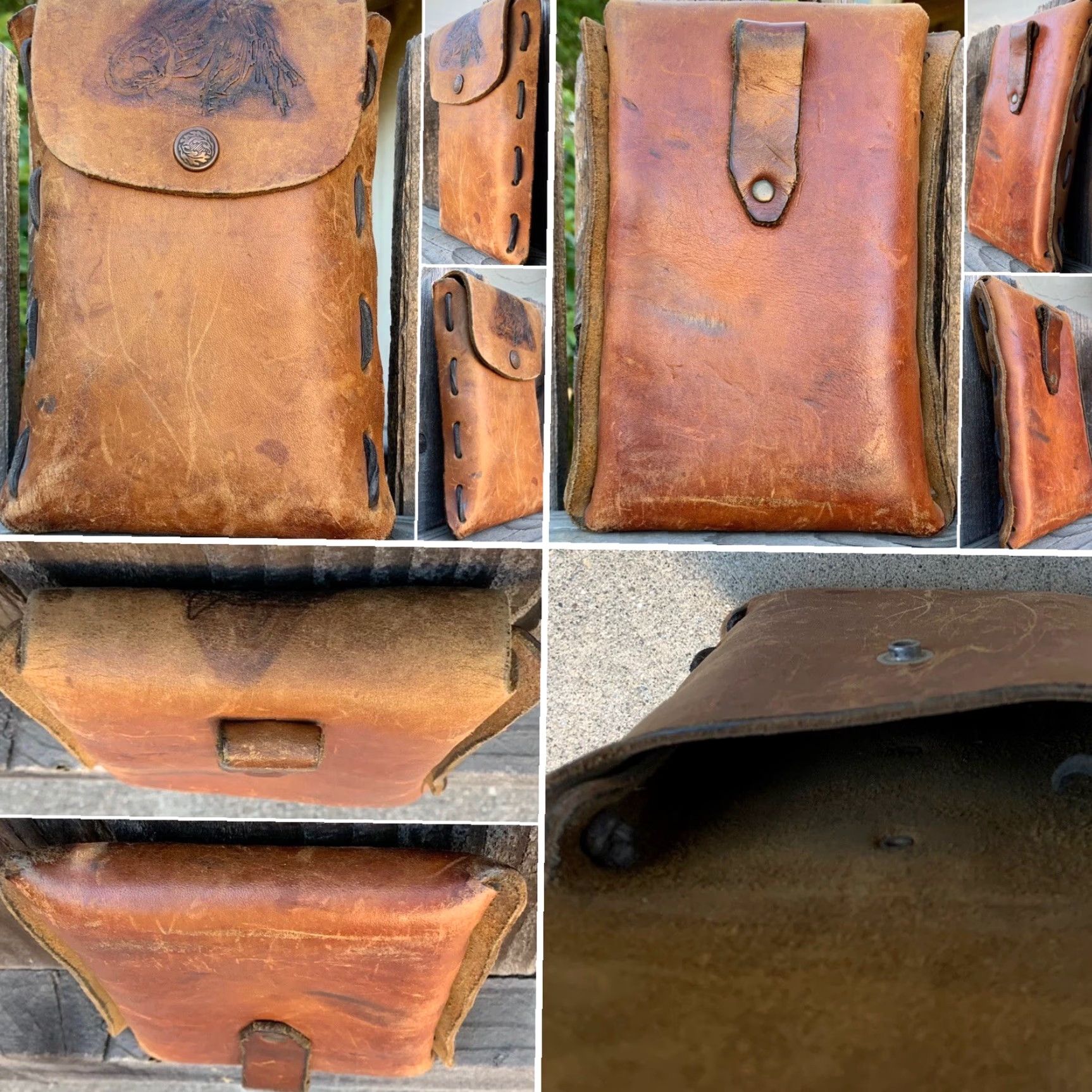Vintage VINTAGE Tooled Leather Pouch Bag Western Laced Sides Horse Design Snap Closure Belt Bag Brown Unisex Adult Size ONE SIZE - 2 Thumbnail