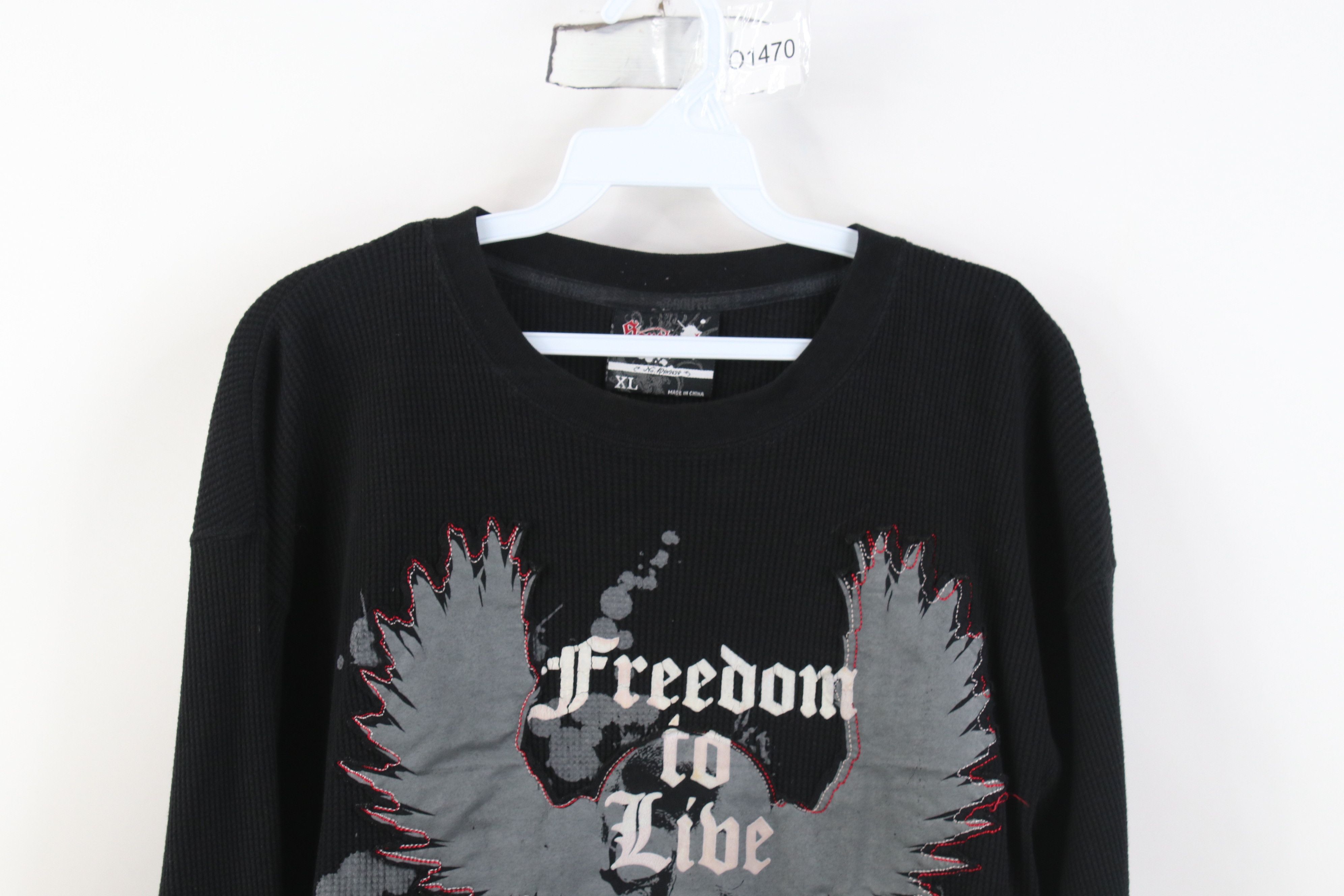 Southpole Vintage Southpole Wings Skull UFC MMA Thermal Knit T-Shirt Size US XL / EU 56 / 4 - 2 Thumbnail
