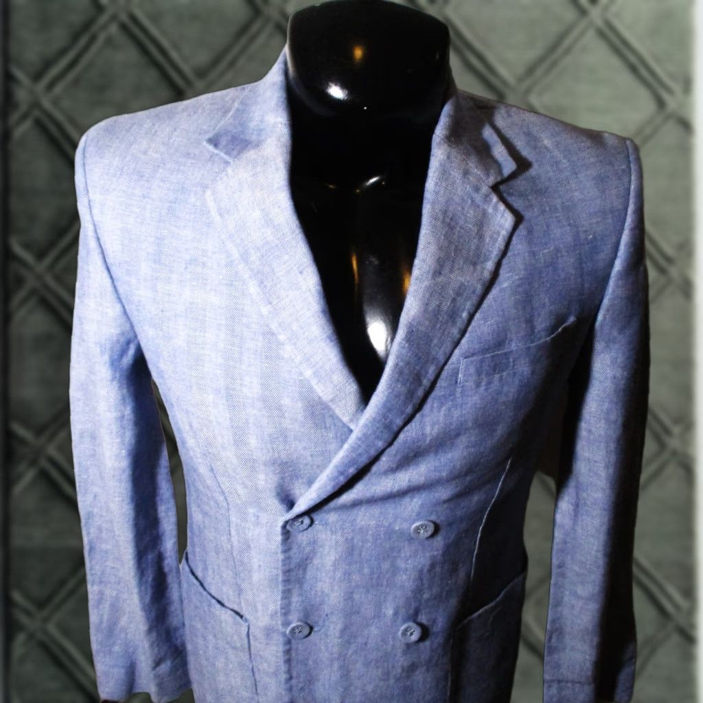 EXPRESS Blue Blazer 100% Linen Slim Fit Double-Breasted Jacket for Men 38R Regular Chest 38 Linen Blazer Suit Jacket Women none?