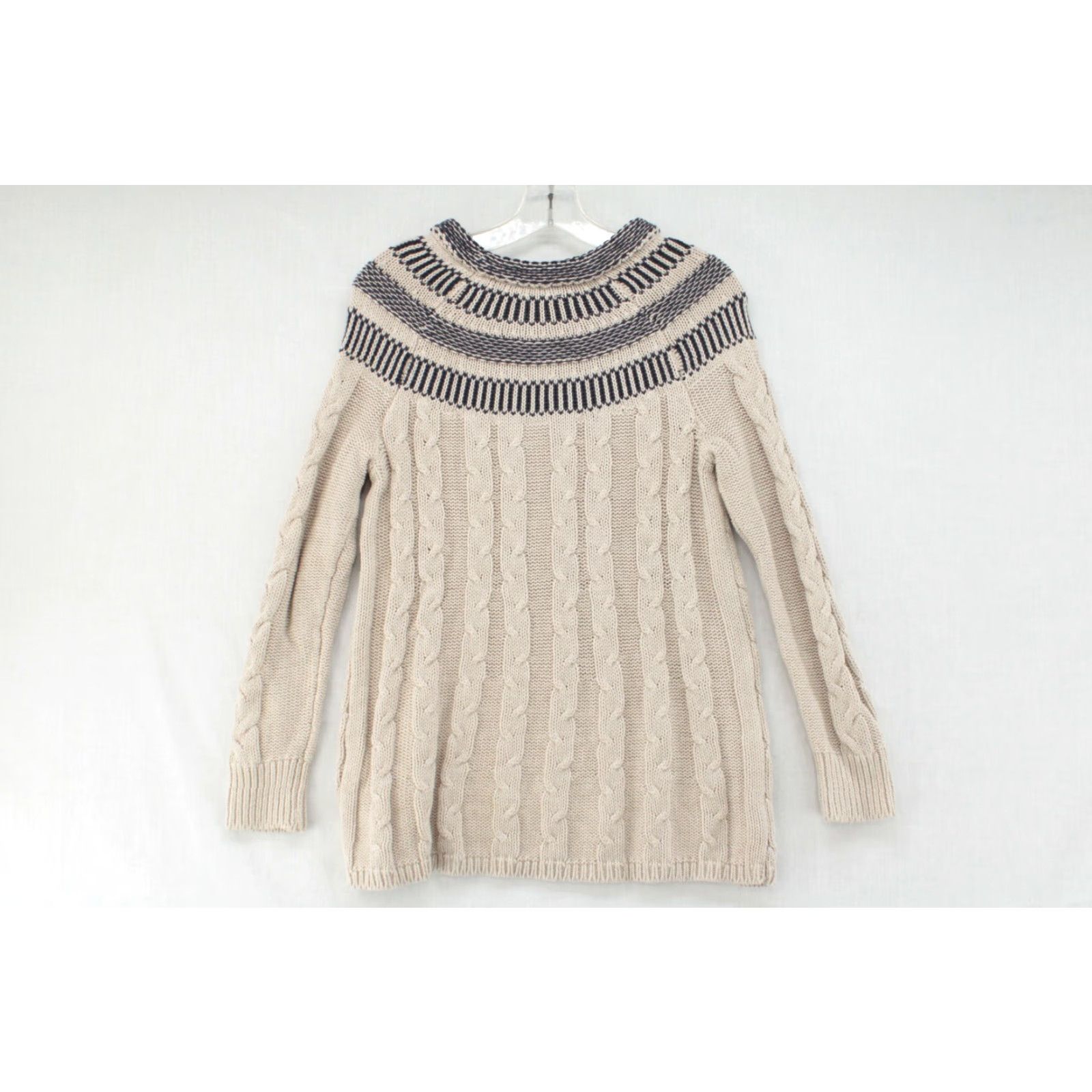 Market Market & Spruce Nordic Sweater Women's Small Beige Chunky Fair Isle Cable Knit Size S / US 4 / IT 40 - 4 Thumbnail
