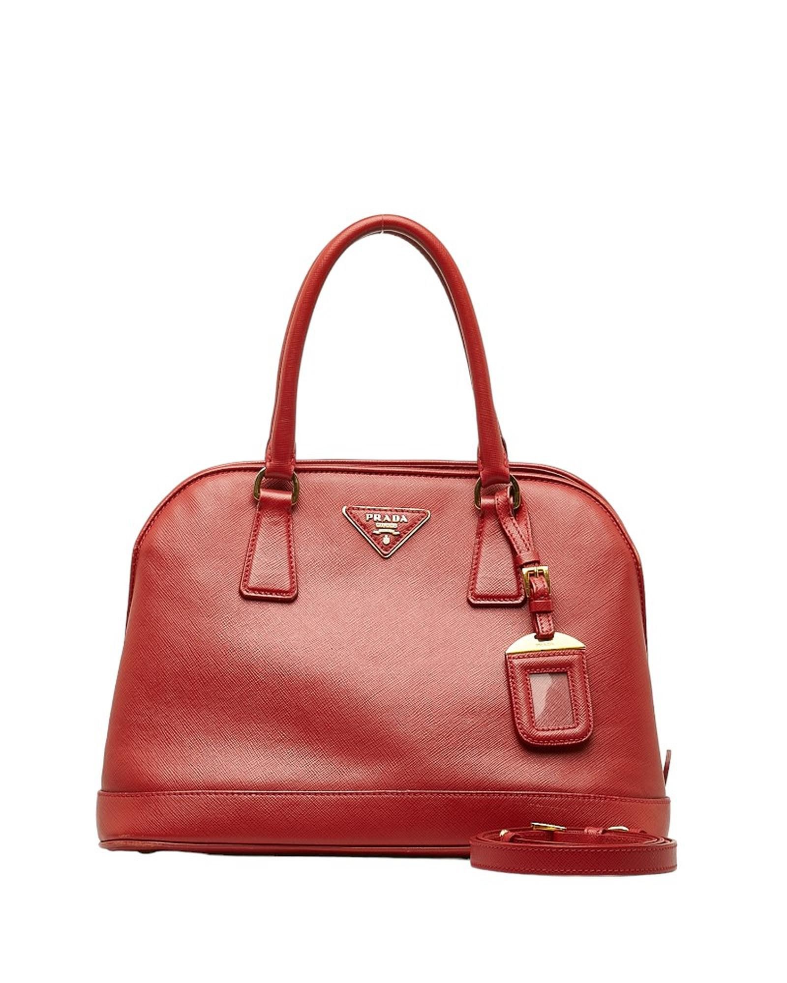 image of Prada Red Saffiano Lux Dome Bag In Ab Condition, Women's