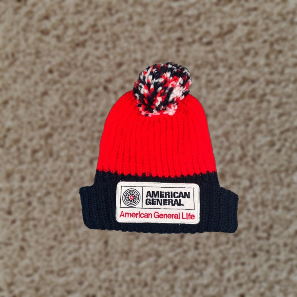 Alife American General Life Beanie Hat One Size Adult Blue Red Knit 100% Acrylic Pom Striped Casual Travel Workwear Unisex Mens Womens Size ONE SIZE - 1 Thumbnail