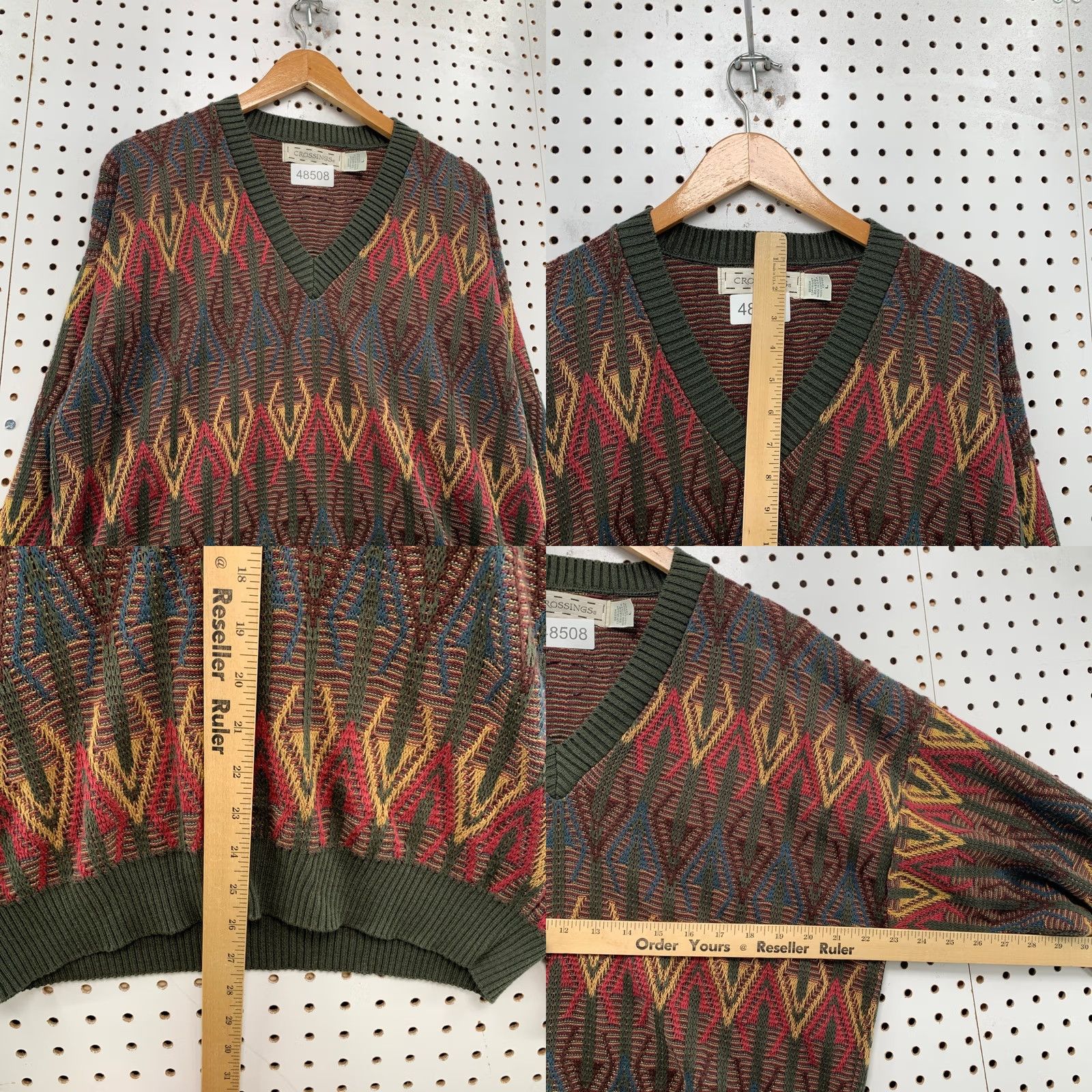 Vintage VINTAGE Crossings Sweater Mens L Brown 90s Geometric Diamond V Neck Cotton Size US L / EU 52-54 / 3 - 8 Thumbnail