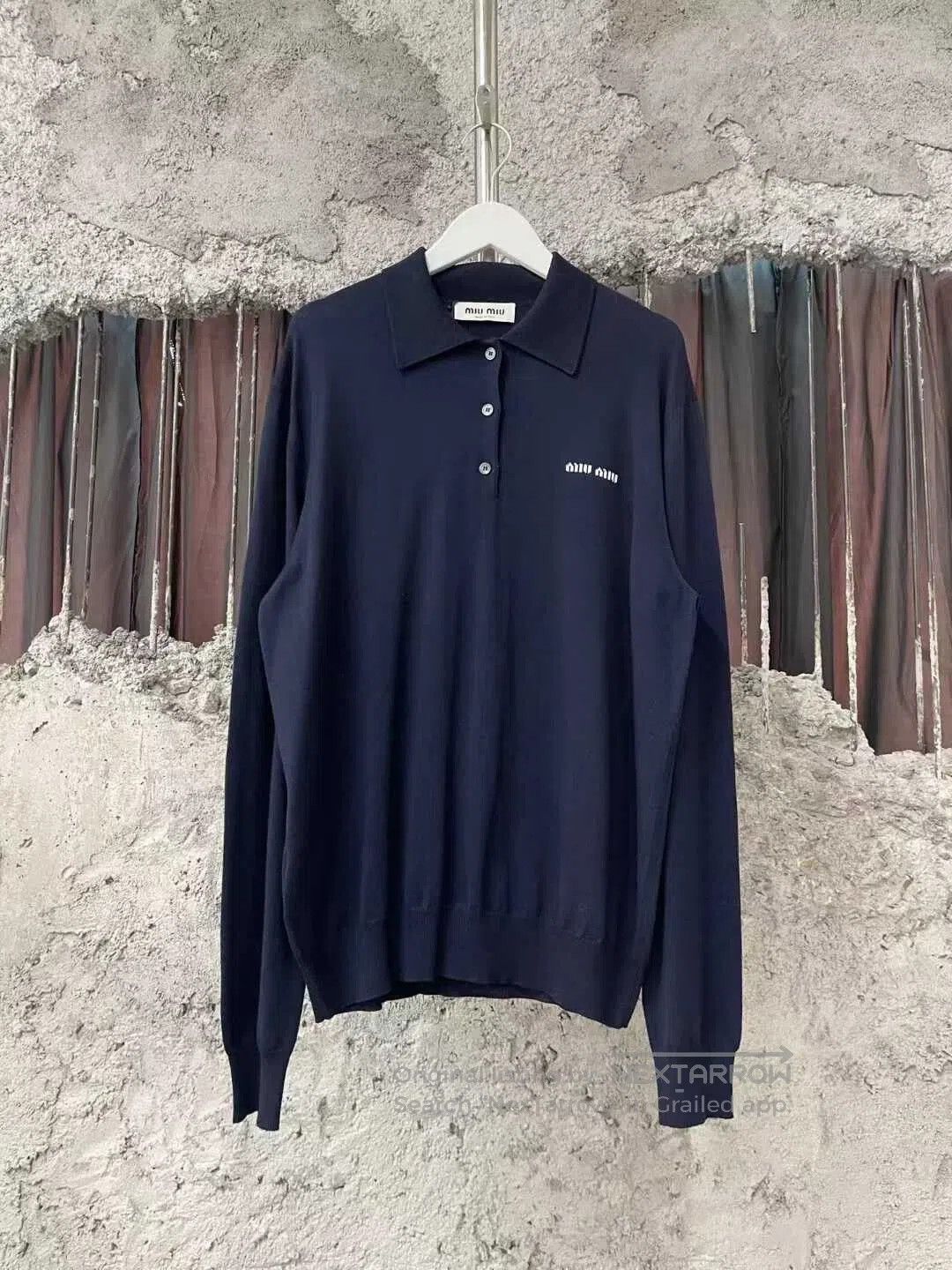 Miu Miu Miumiu Navy Long Sleeve Polo Shirt. Size L / US 10 / IT 46 - 1 Thumbnail