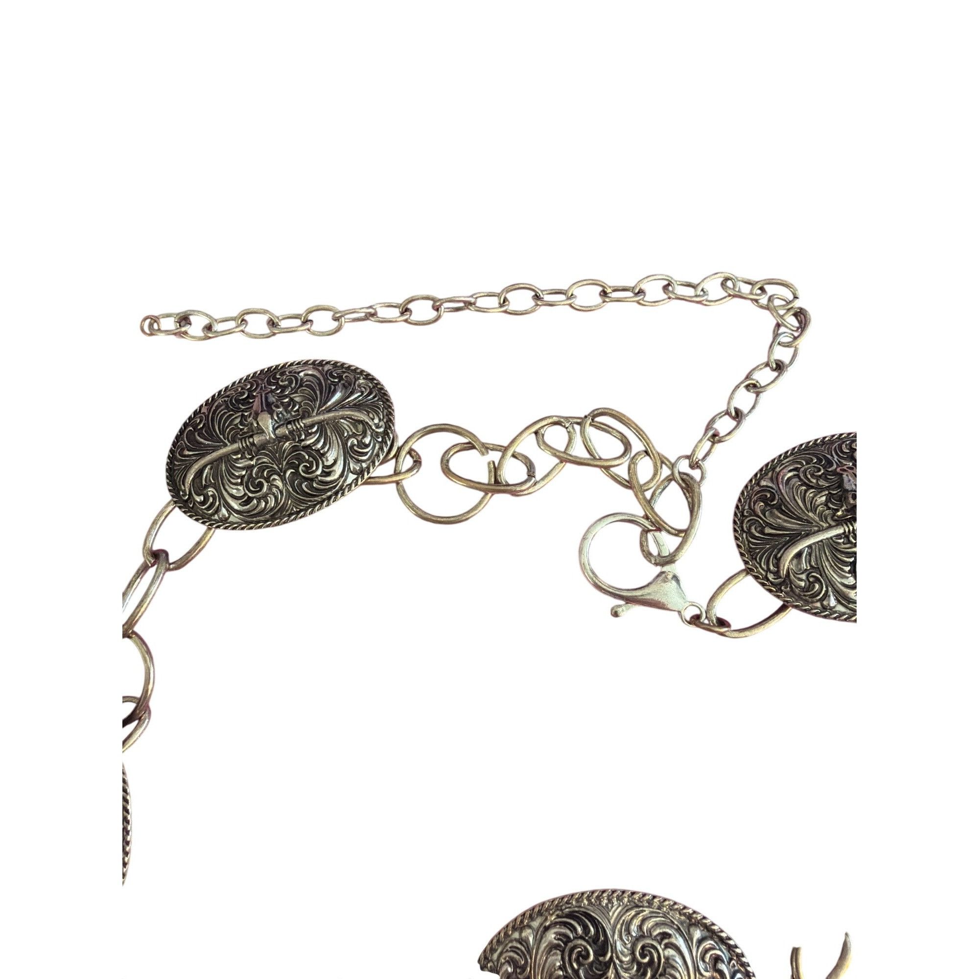 Other Vintage Western Silver Tone Belt Ornate Longhorn Buckles Con Size ONE SIZE - 4 Thumbnail