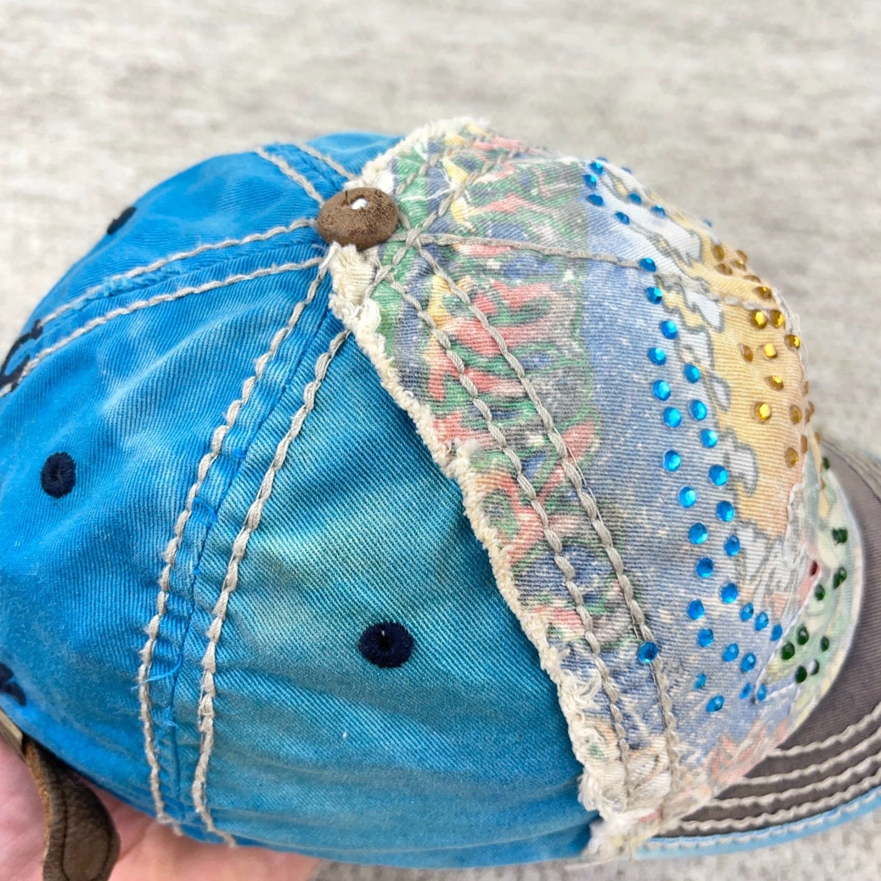 True Religion VINTAGE True Religion Women’s Trucker Hat Buddha Crystal Distressed Cotton Leather Blue 90s Retro Boho Adjustable Size 42" / US 20 - 4 Thumbnail