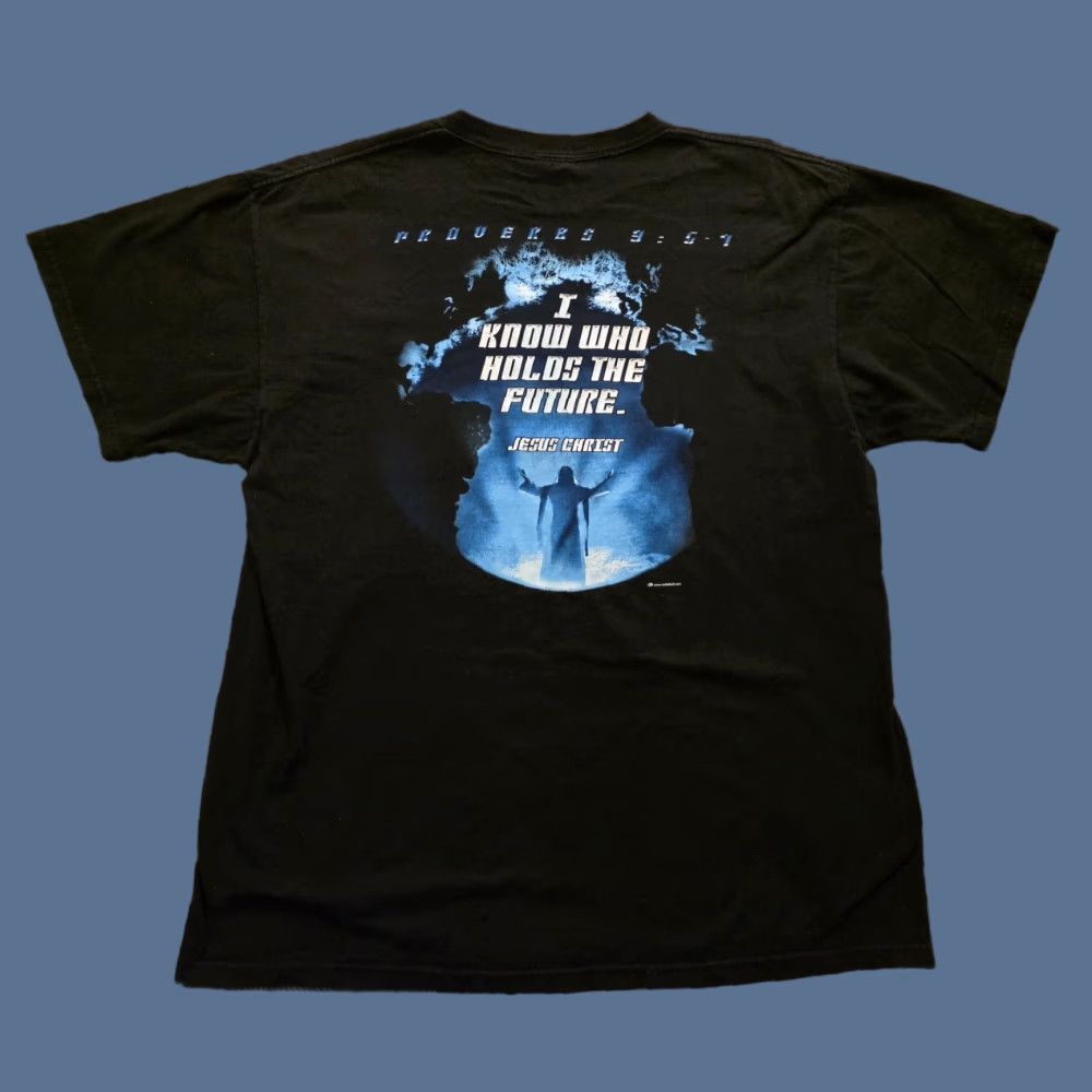 Delta VINTAGE 90s Delta I Know Who Holds The Future Jesus Tee T Shirt Black Mens XL Size US XL / EU 56 / 4 - 1 Thumbnail