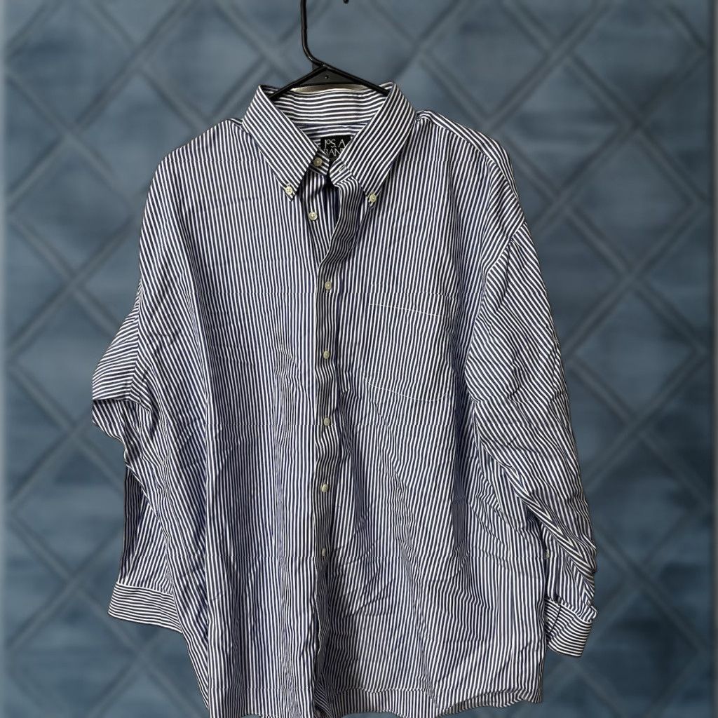 Jos. A. Bank VINTAGE Jos. A. Bank Button-Up Shirt Men 17-33 Blue Striped Long Sleeve Travel Workwear Cotton, 2000s Era, Mens Size US XL / EU 56 / 4 - 1 Thumbnail