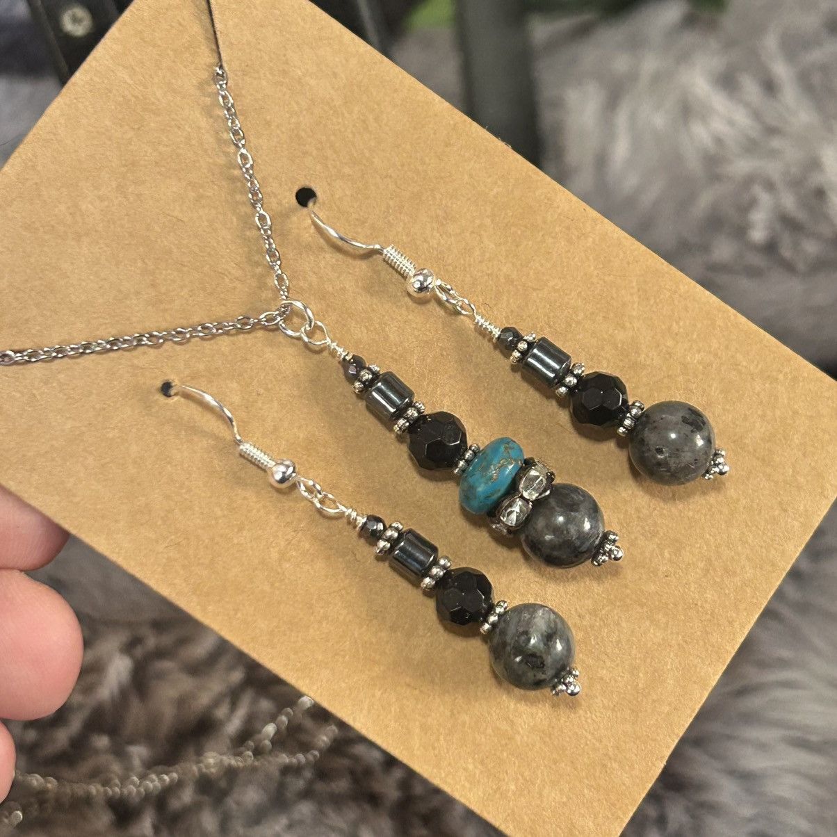 Handmade Handcrafted larvikite turquoise hematite crystal set Size ONE SIZE - 1 Thumbnail