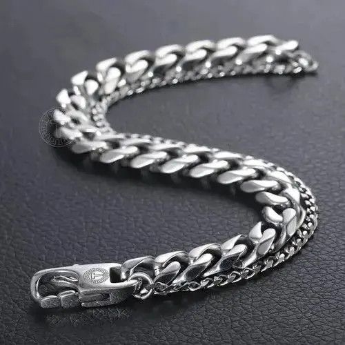 Japanese Brand Silver Double Curb Cuban Chain Bracelet Size ONE SIZE - 6 Thumbnail