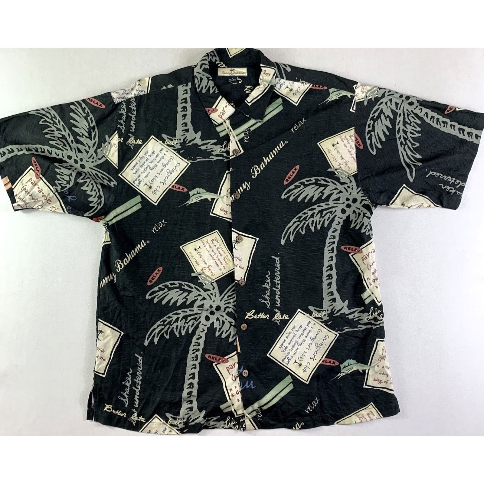 Tommy Bahama Tommy Bahama Hawaiian Silk Shirt Mens Large Black Button-Up Palms Trees Shirt Size US L / EU 52-54 / 3 - 2 Thumbnail