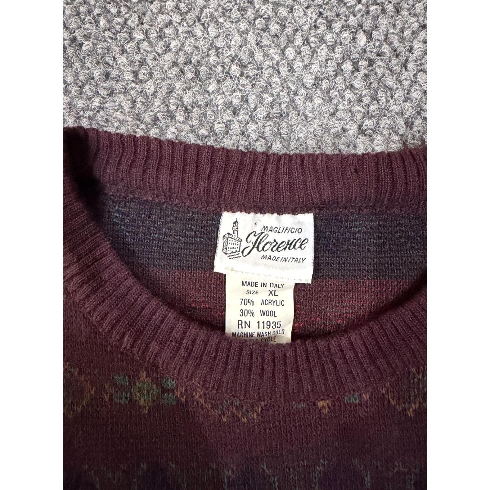 Vintage Maglificio Florence Sweater Mens XL Red Crewneck Fair Isle Knit Made Italy Size US XL / EU 56 / 4 - 4 Thumbnail