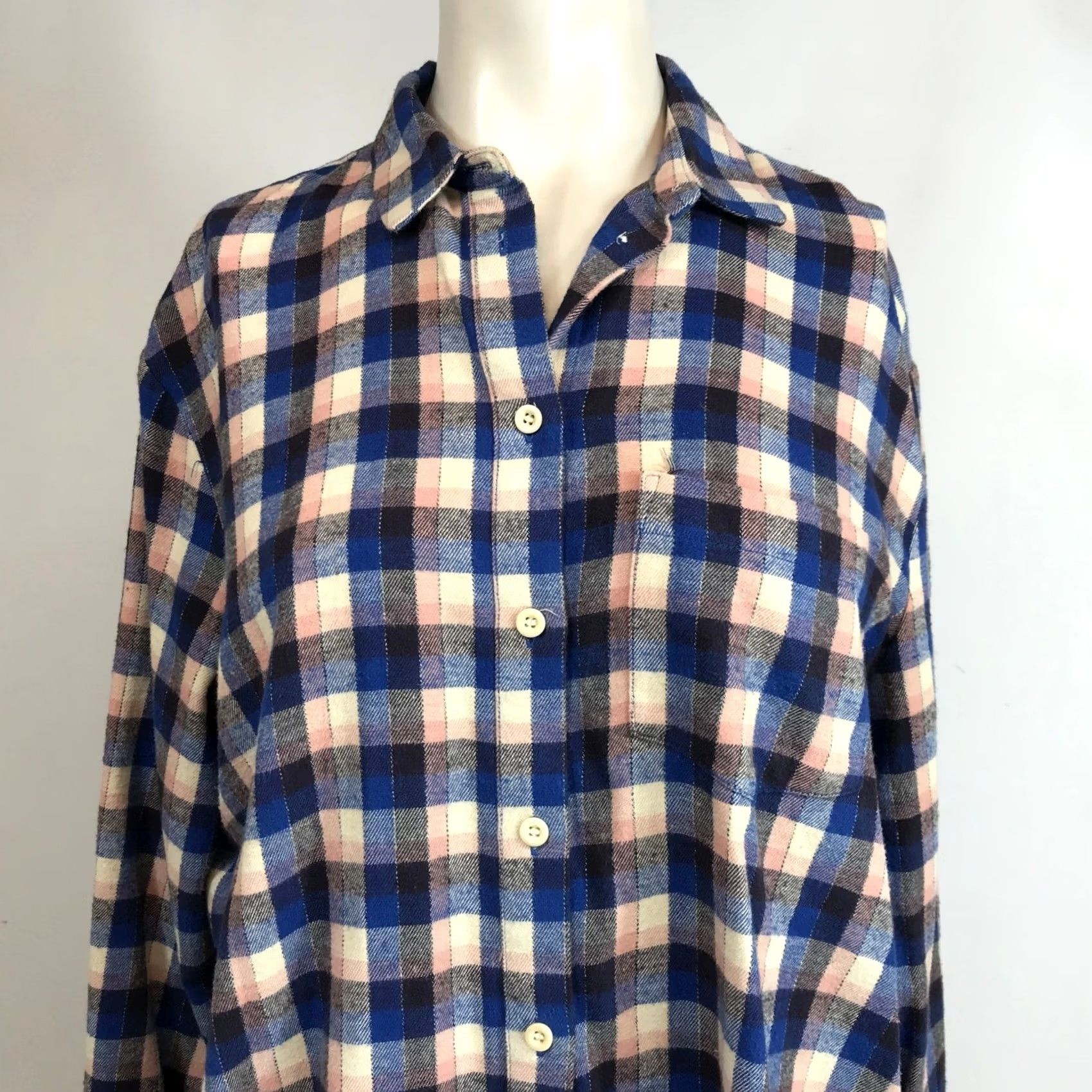 Madewell Madewell Womens Small Blue Pink Plaid Flannel Button Down Shirt Cotton Relaxed Size S / US 4 / IT 40 - 2 Thumbnail