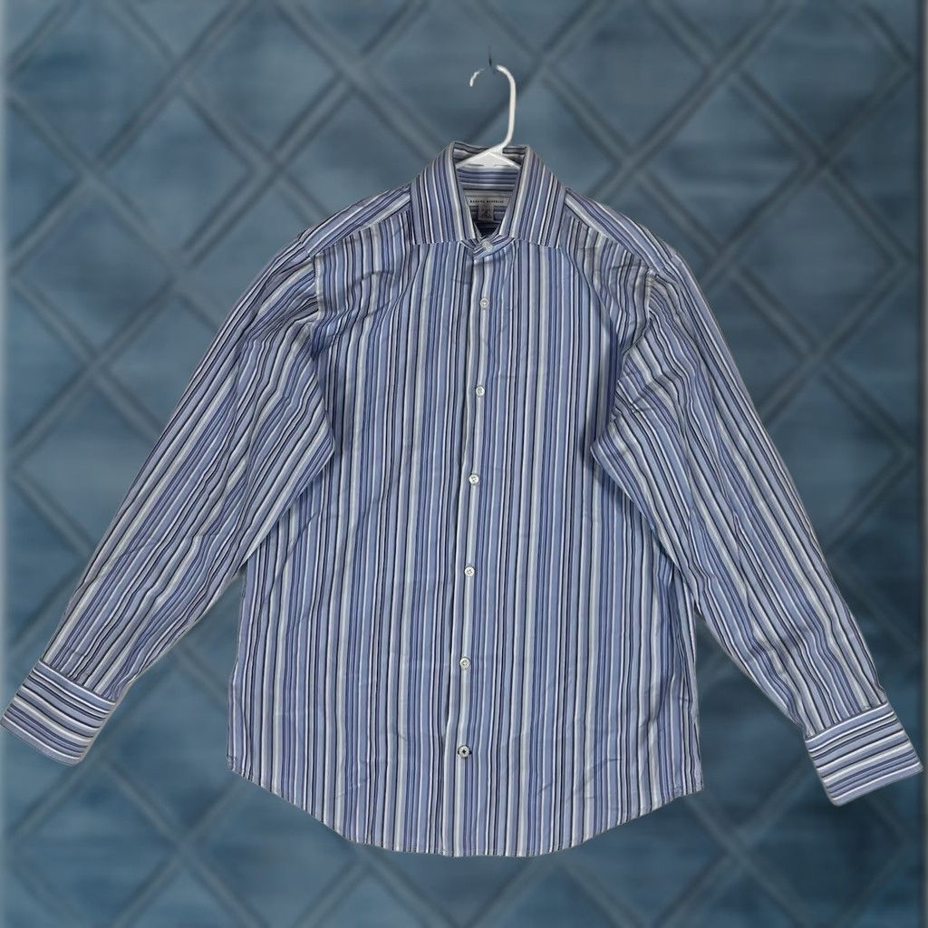 Banana Republic Banana Republic Dress Shirt Men's Medium 15-15.5 Blue Striped Long Sleeve Button Size 40R - 1 Thumbnail