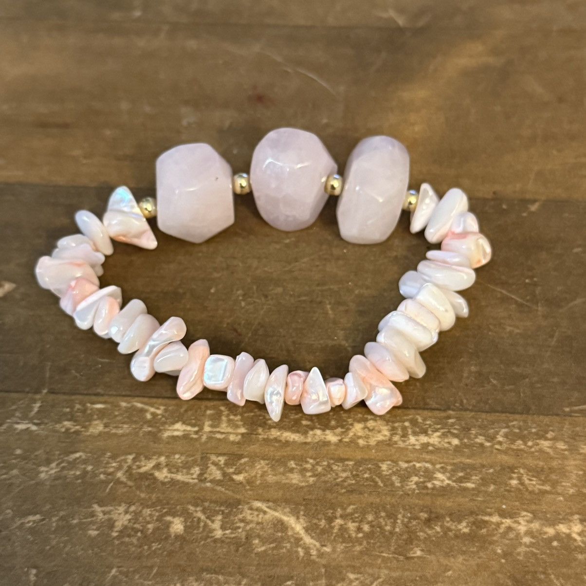 Other Chunky Rose Quartz shell chip stretch bracelet Size ONE SIZE - 4 Thumbnail