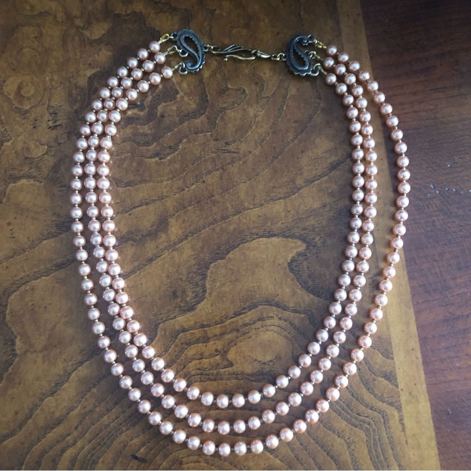 Handmade Handcrafted triple strand Czech glass Pearl necklace Size ONE SIZE - 10 Thumbnail