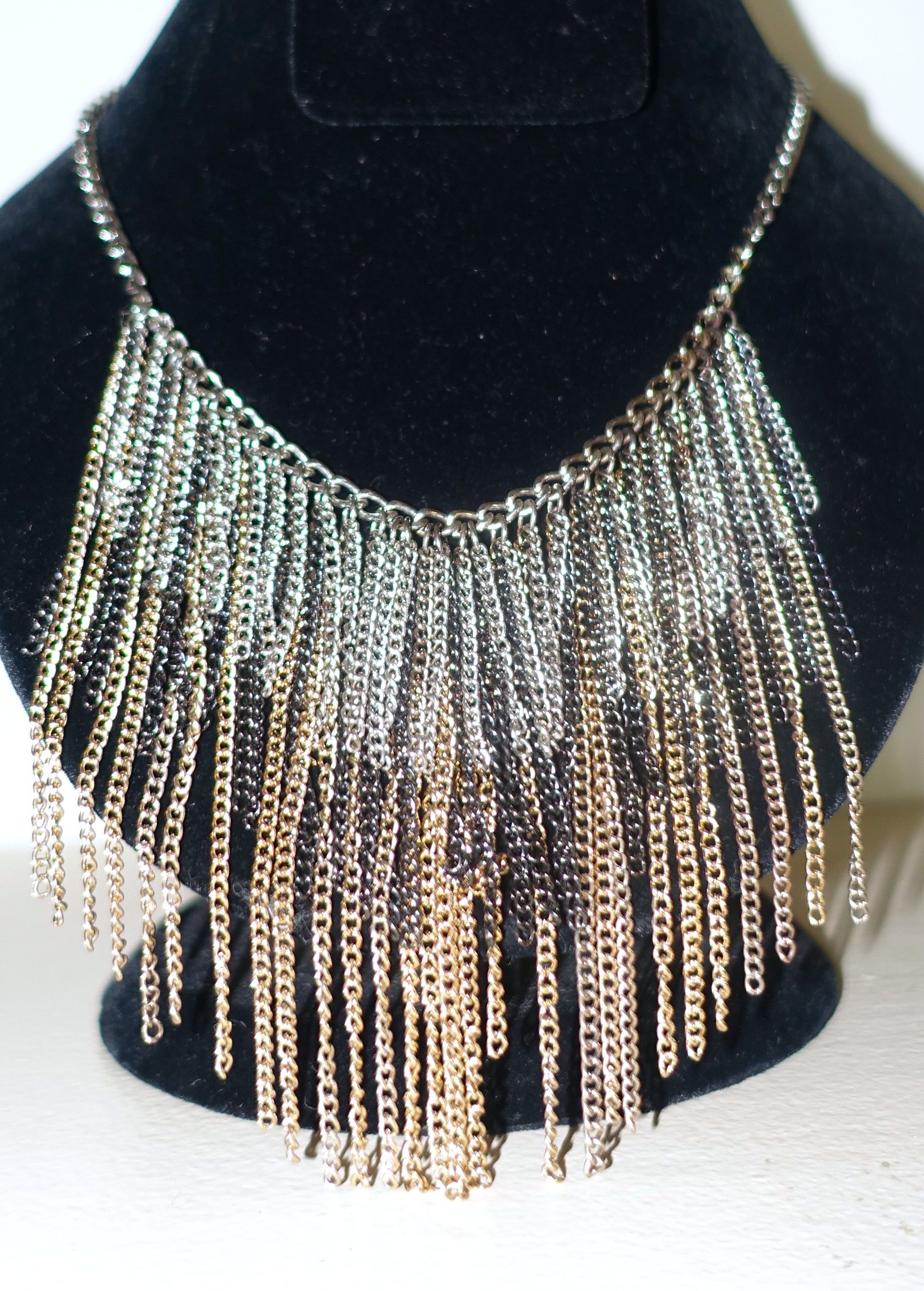 Vintage Silver Tone Gold tone Black Tassel Necklace Size ONE SIZE - 4 Thumbnail