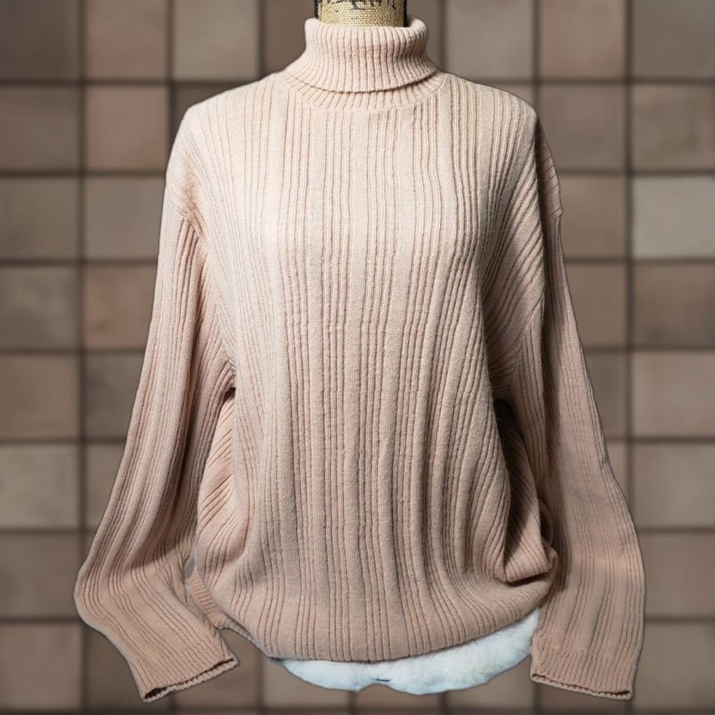 Vintage VINTAGE Dimensions Union Made 100% Virgin Acrylic Ribbed Tutleneck-XL Beige Shirt Mens Or Womens? Size XL / US 12-14 / IT 48-50 - 1 Thumbnail