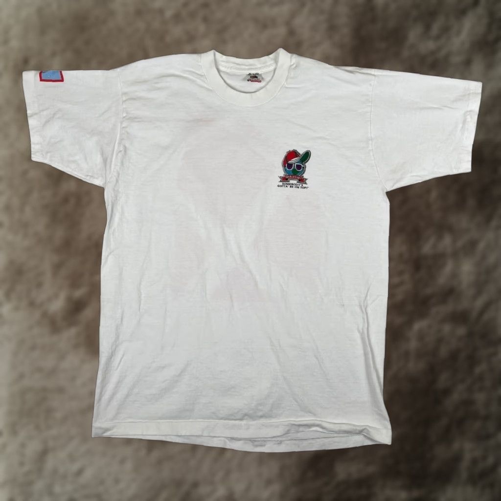 Fruit Of The Loom VINTAGE Fruit of the Loom T-Shirt Denmark USA 90s Travel Global Caps Crew Neck Short Sleeve XL White Mens Graphic Print Caribbean? Size US XL / EU 56 / 4 - 1 Thumbnail