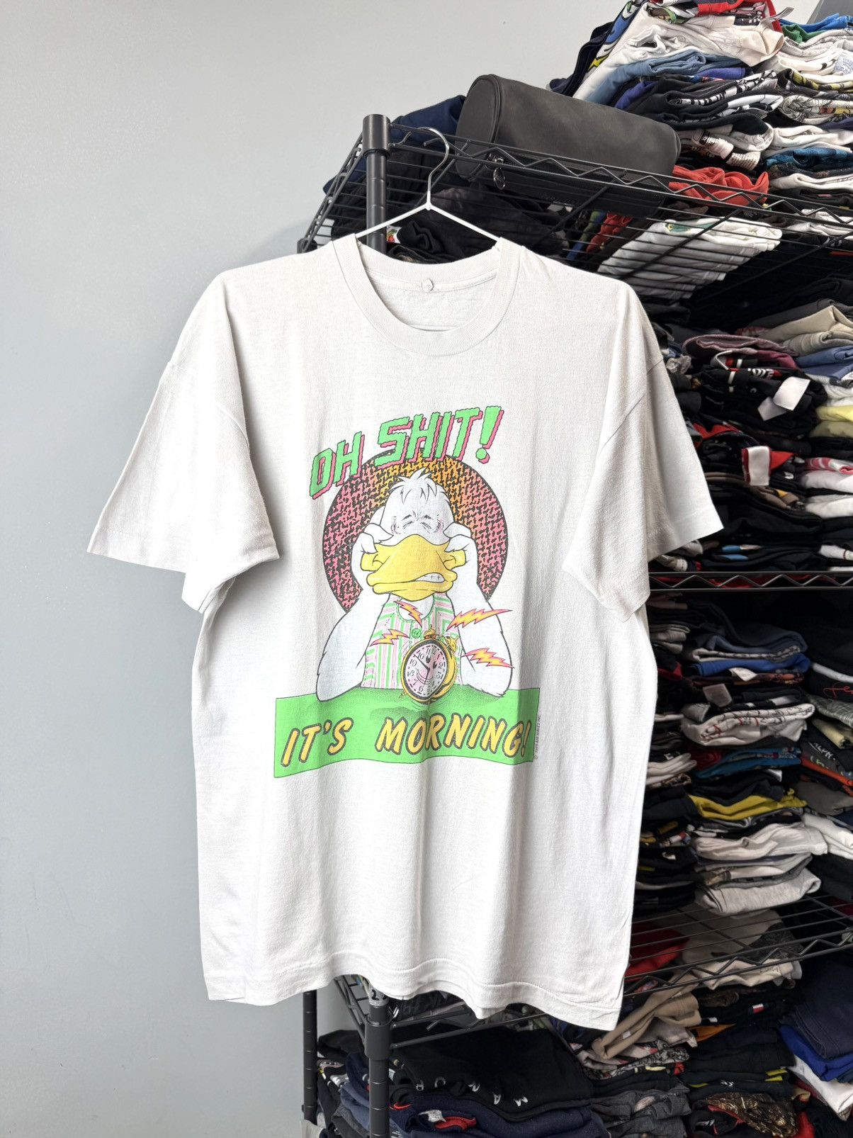 Vintage Vintage 1989 Humor Oh Shit It’s Morning T Shirt Size US L / EU 52-54 / 3 - 1 Thumbnail